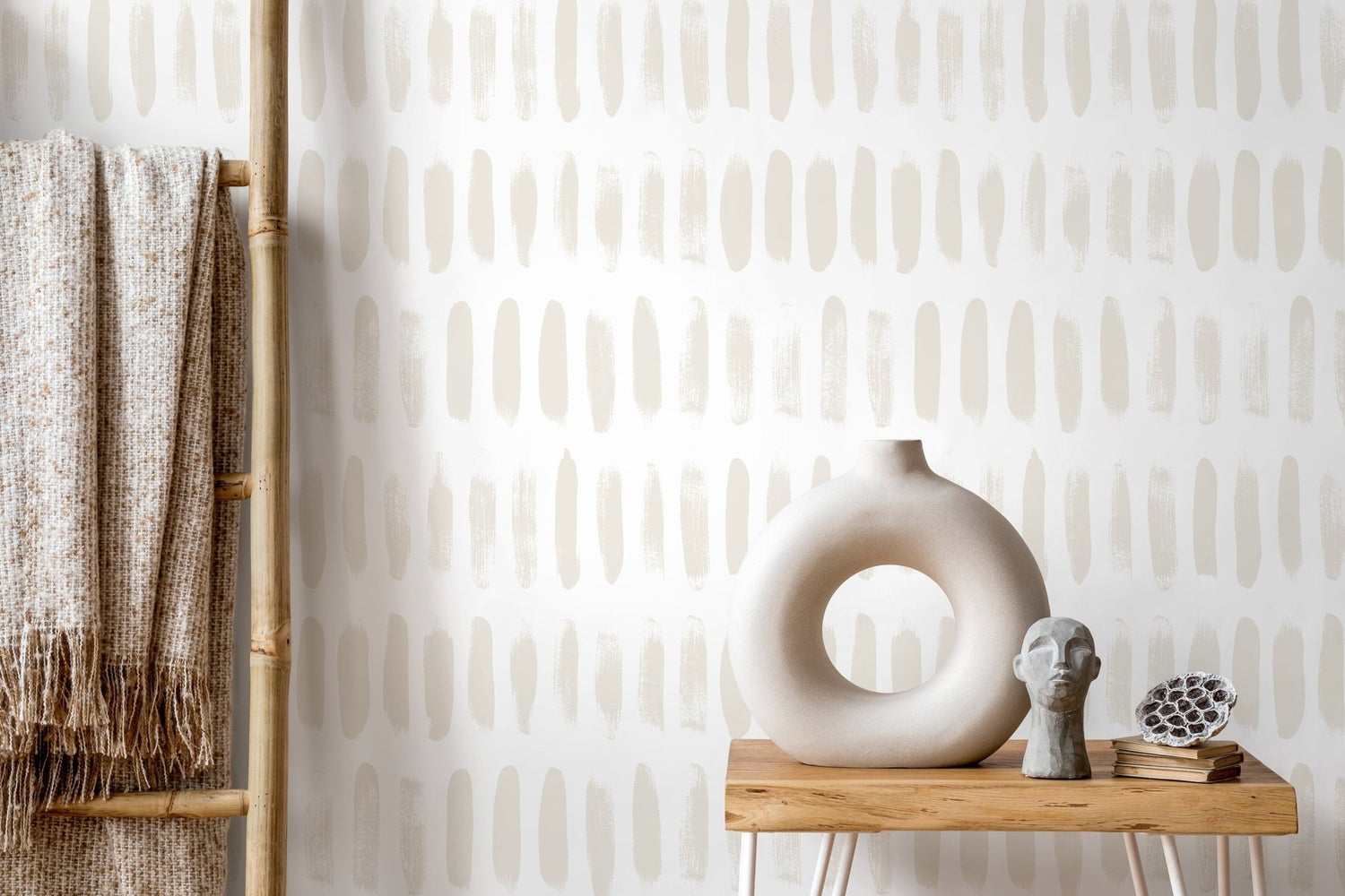 Neutral Paint Brush Dotted in Sand Wallpaper Abstract Removable and Repositionable Peel and Stick or Traditional Pre - pasted Wallpaper - ZADE - WallTrend