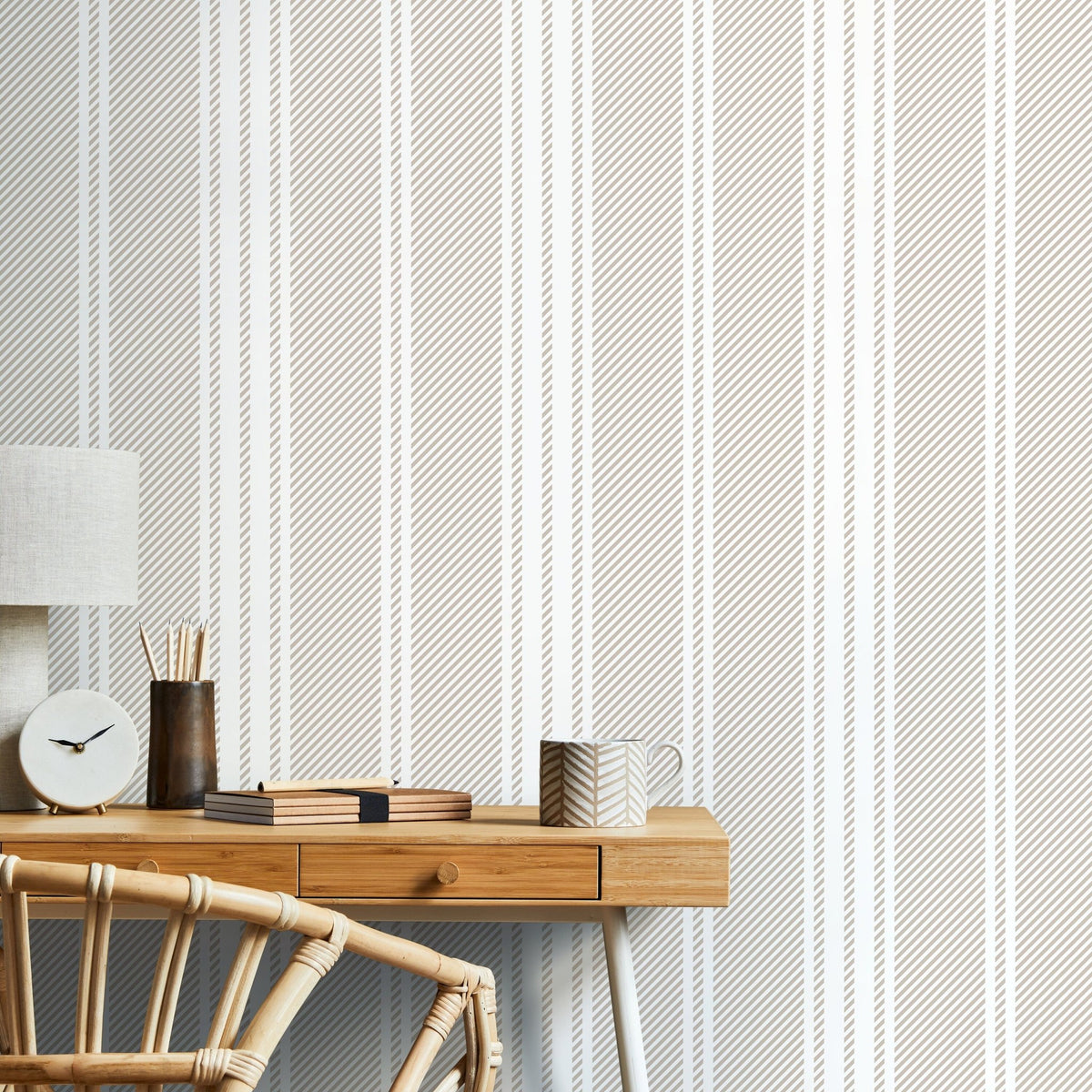 Neutral Striped Wallpaper Farmhouse Wallpaper Peel and Stick and Traditional Wallpaper - D782 - WallTrend