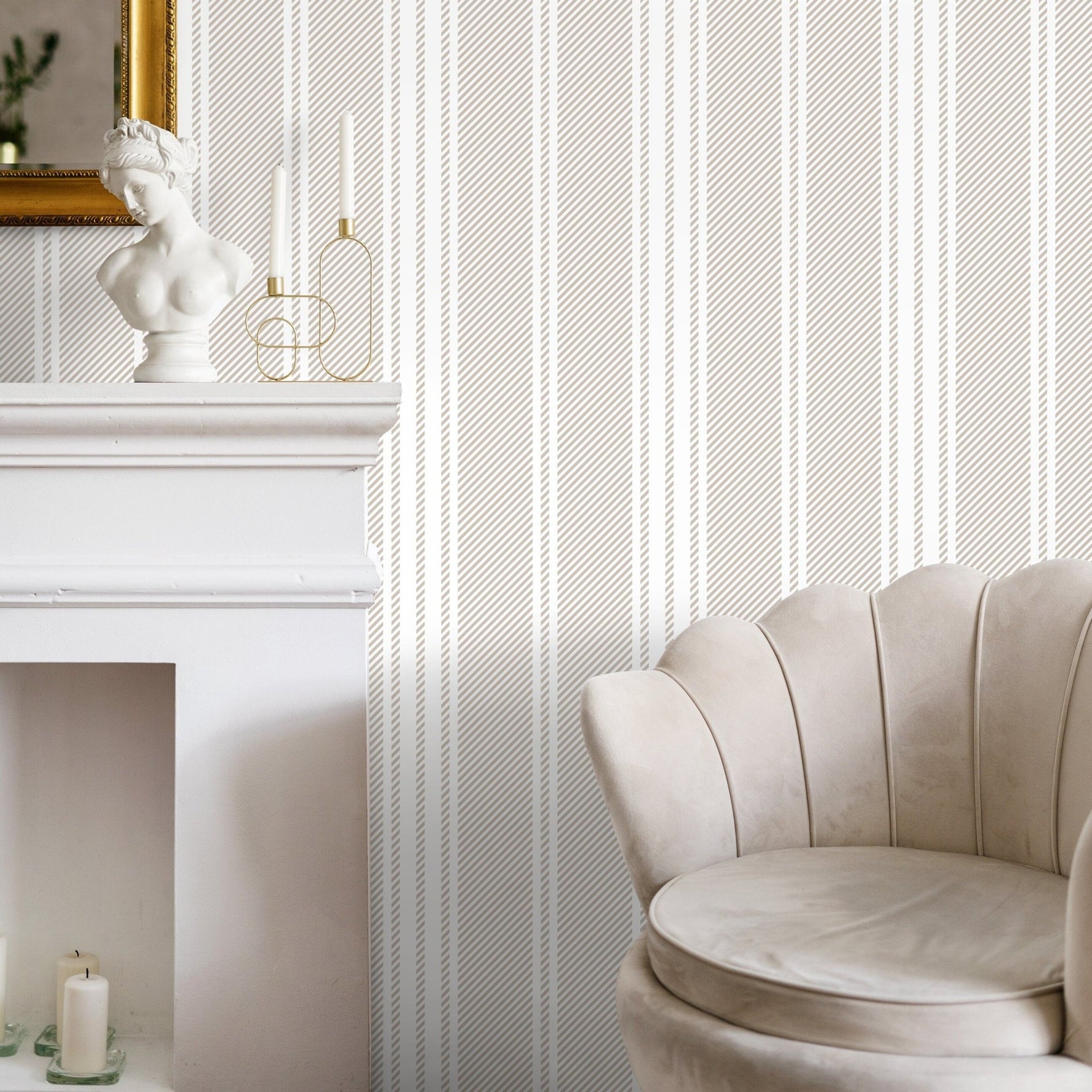 Neutral Striped Wallpaper Farmhouse Wallpaper Peel and Stick and Traditional Wallpaper - D782 - WallTrend