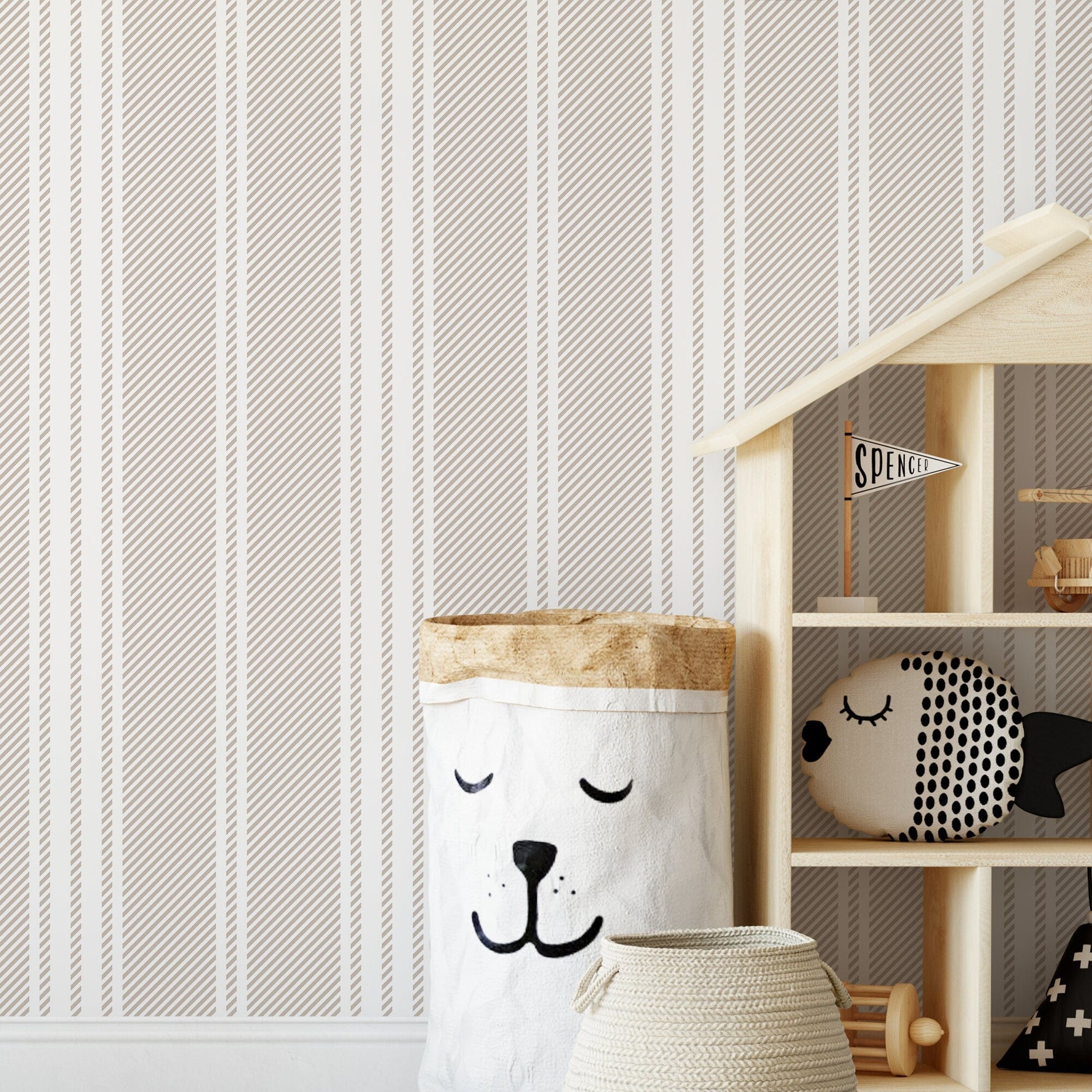 Neutral Striped Wallpaper Farmhouse Wallpaper Peel and Stick and Traditional Wallpaper - D782 - WallTrend