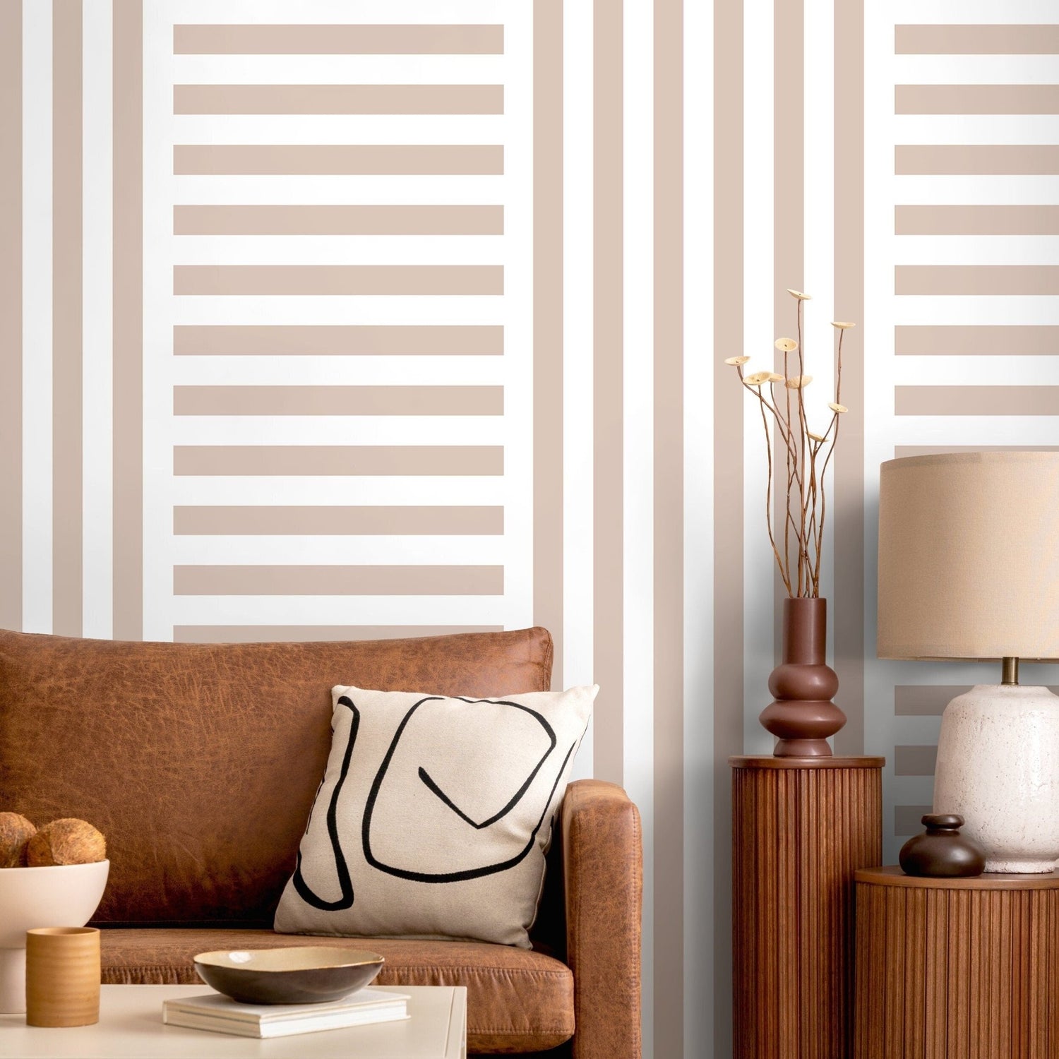 Neutral Striped Wallpaper Modern Geometric Wallpaper Peel and Stick and Traditional Wallpaper - D737 - WallTrend