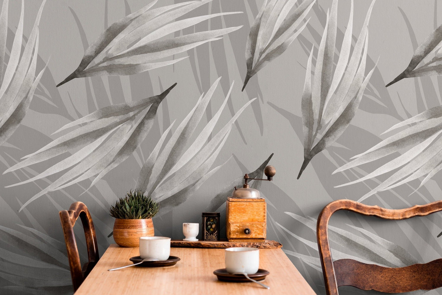 Neutral Watercolor Leaves Wallpaper - X018 - WallTrend