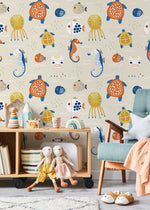 Nursery Ocean Animals Wallpaper / Peel and Stick Wallpaper Removable Wallpaper Home Decor Wall Art Wall Decor Room Decor - D110 - WallTrend