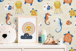 Nursery Ocean Animals Wallpaper / Peel and Stick Wallpaper Removable Wallpaper Home Decor Wall Art Wall Decor Room Decor - D110 - WallTrend
