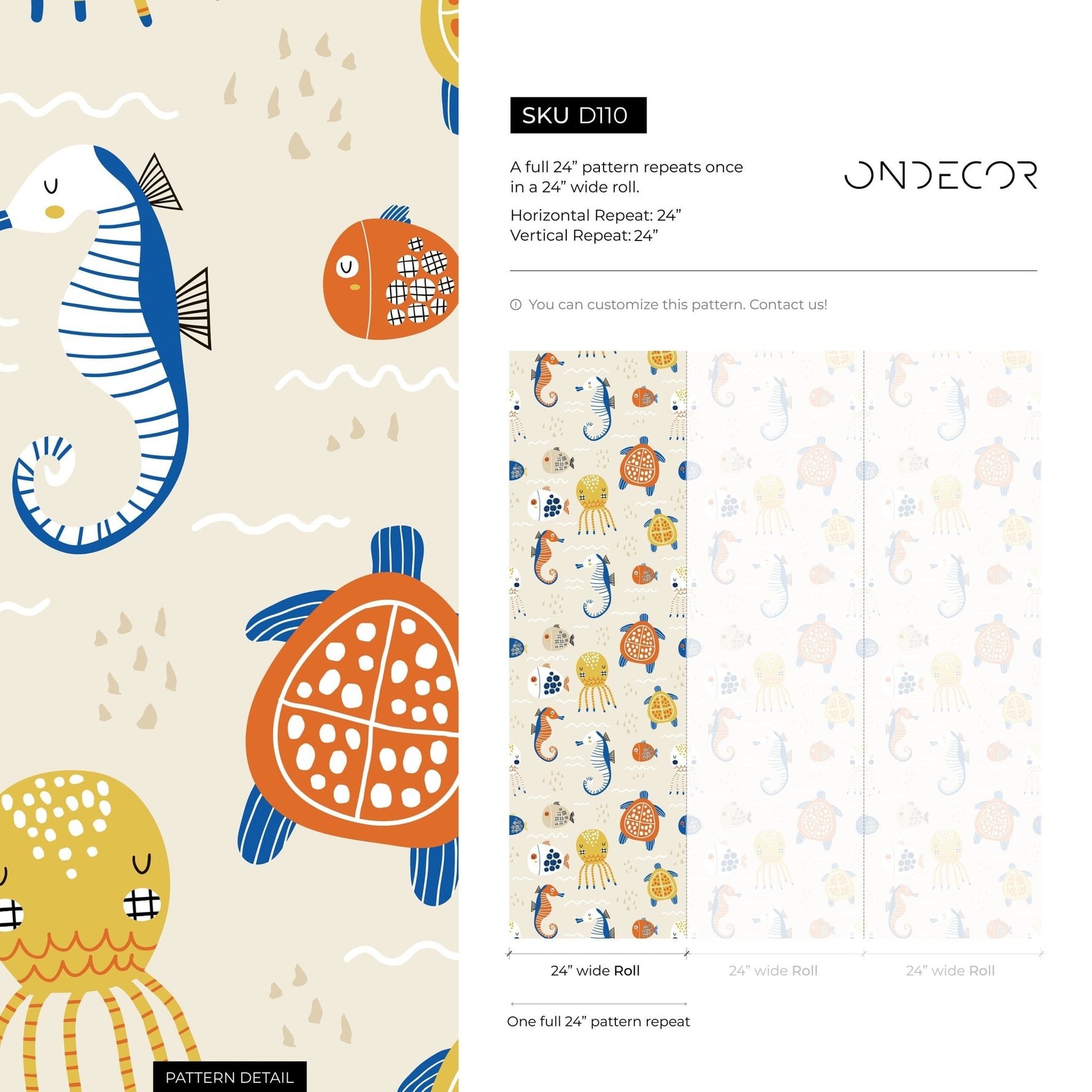 Nursery Ocean Animals Wallpaper / Peel and Stick Wallpaper Removable Wallpaper Home Decor Wall Art Wall Decor Room Decor - D110 - WallTrend