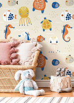 Nursery Ocean Animals Wallpaper / Peel and Stick Wallpaper Removable Wallpaper Home Decor Wall Art Wall Decor Room Decor - D110 - WallTrend