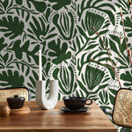 Olive Green Floral Wallpaper Abstract Wallpaper Peel and Stick and Traditional Wallpaper - D706 - WallTrend