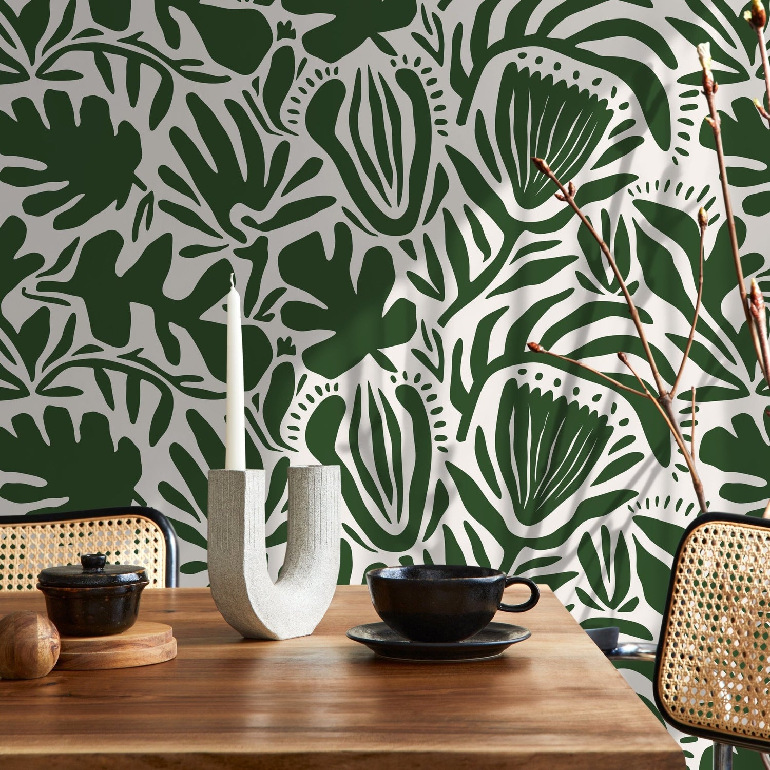 Olive Green Floral Wallpaper Abstract Wallpaper Peel and Stick and Traditional Wallpaper - D706 - WallTrend