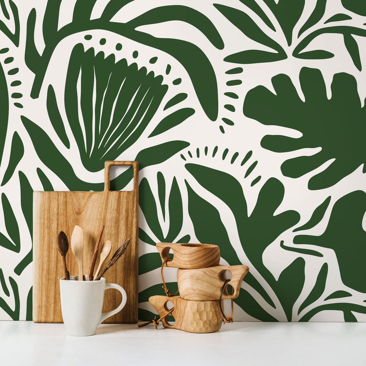 Olive Green Floral Wallpaper Abstract Wallpaper Peel and Stick and Traditional Wallpaper - D706 - WallTrend