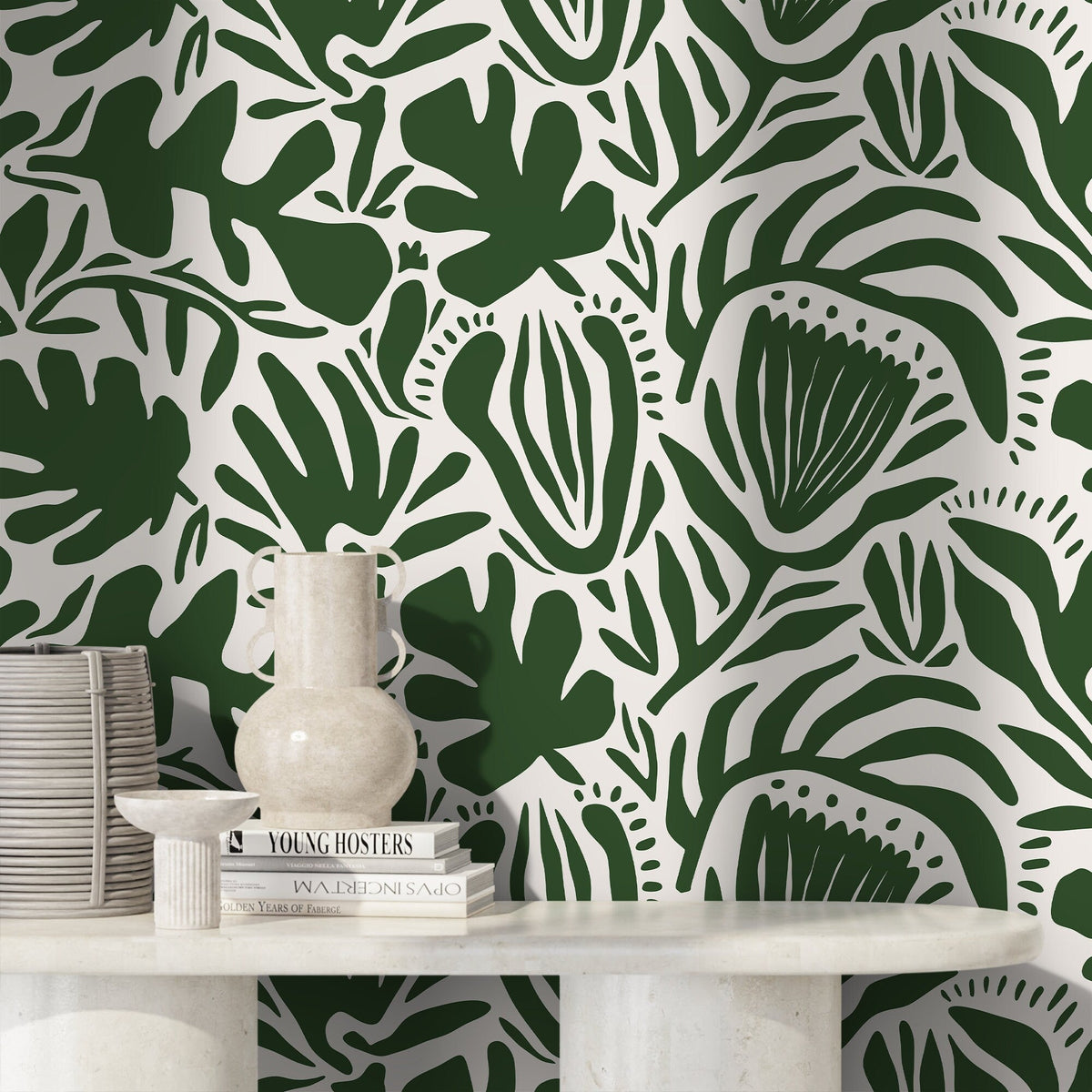Olive Green Floral Wallpaper Abstract Wallpaper Peel and Stick and Traditional Wallpaper - D706 - WallTrend