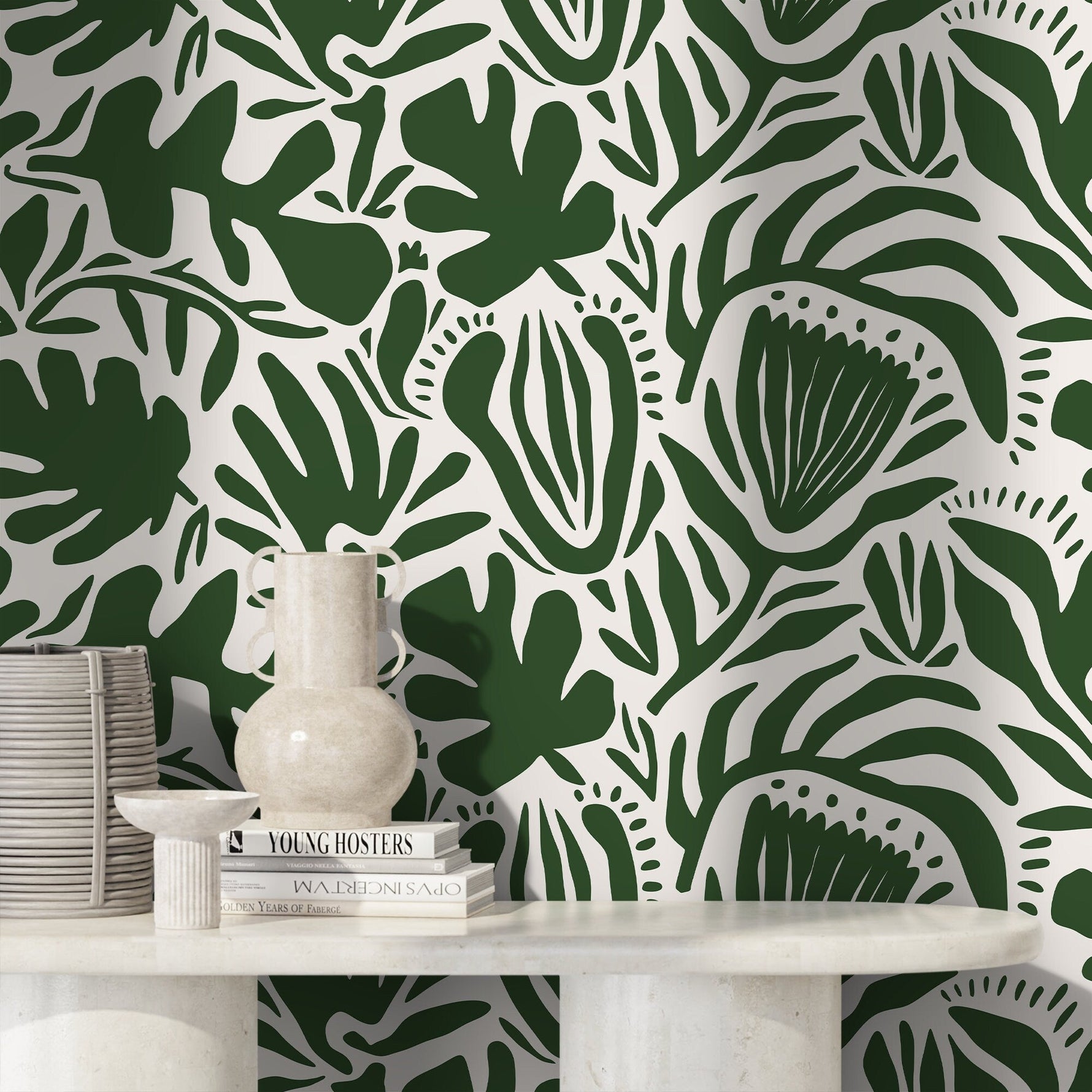 Olive Green Floral Wallpaper Abstract Wallpaper Peel and Stick and Traditional Wallpaper - D706 - WallTrend