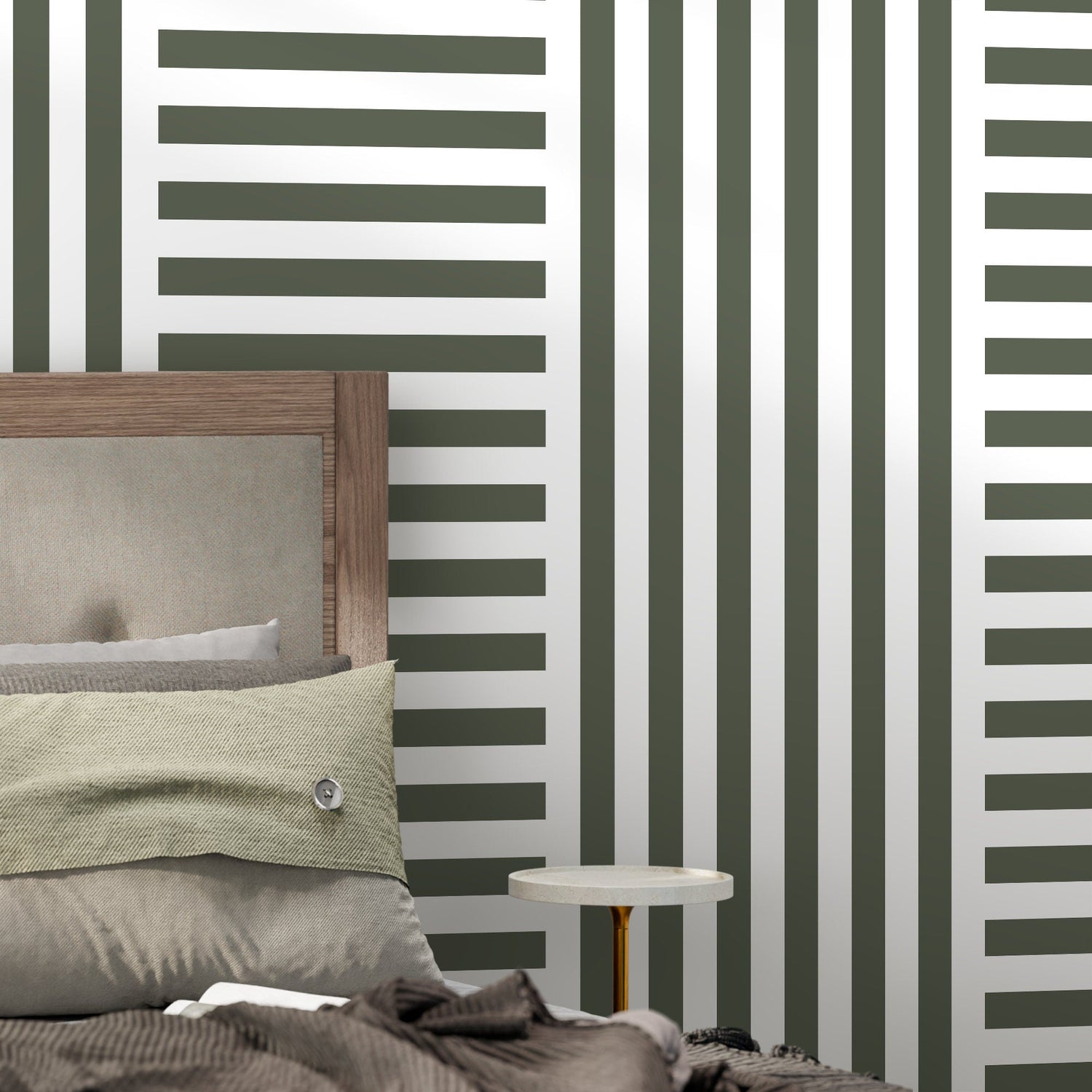 Olive Green Striped Wallpaper Modern Geometric Wallpaper Peel and Stick and Traditional Wallpaper - D735 - WallTrend
