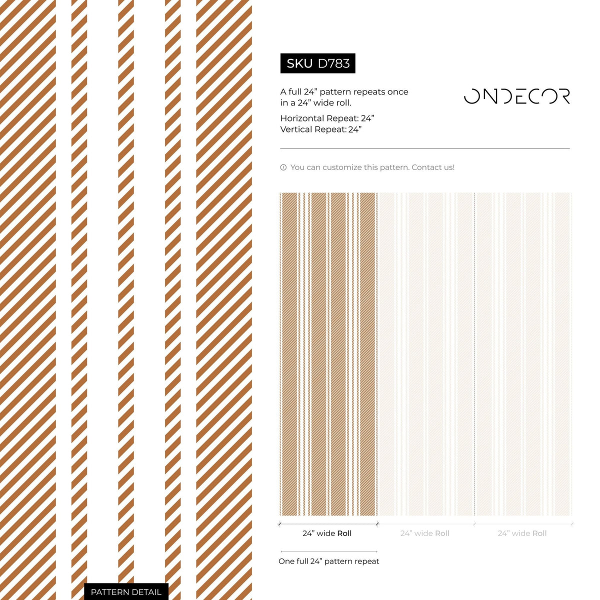 Orange Striped Wallpaper Farmhouse Wallpaper Peel and Stick and Traditional Wallpaper - D783 - WallTrend