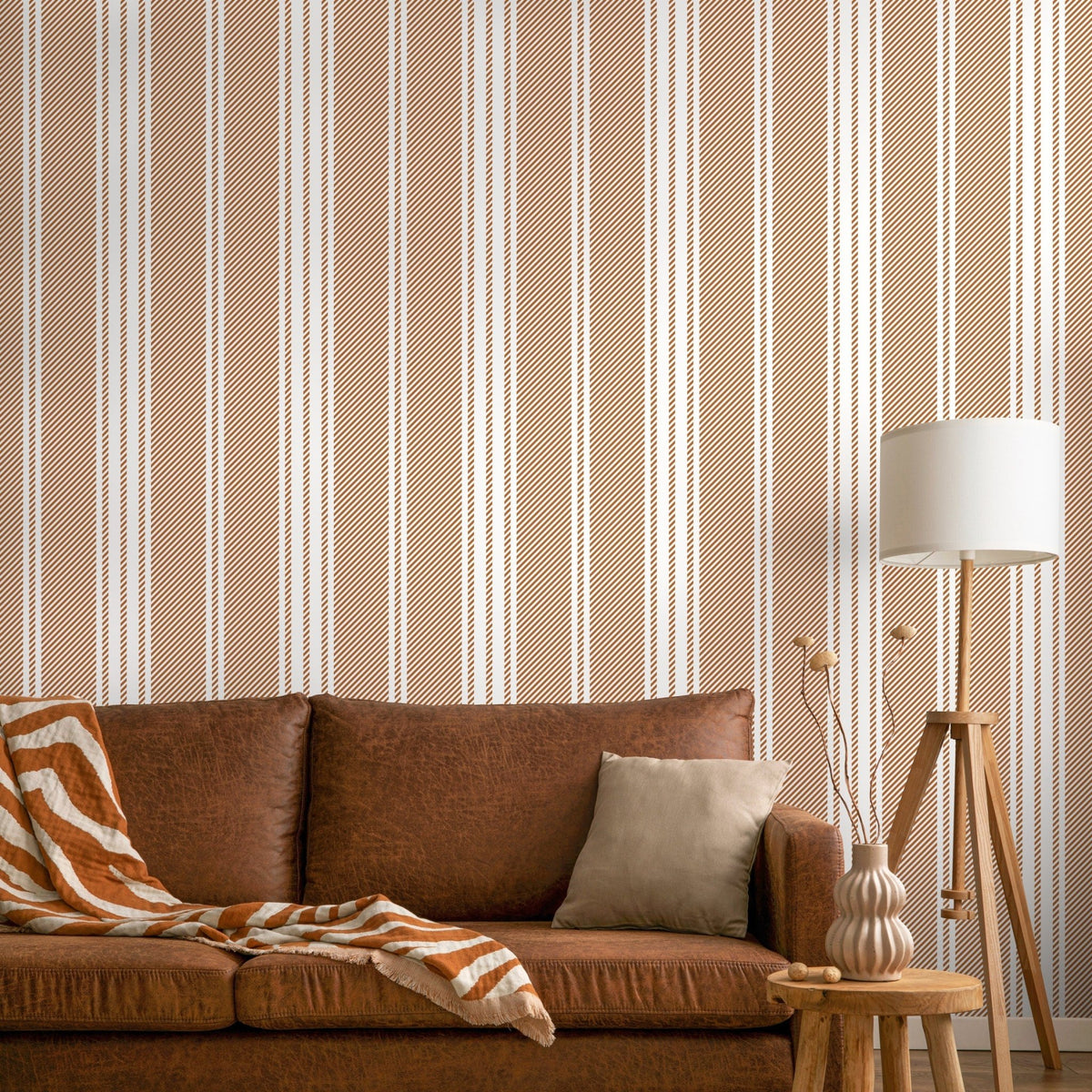 Orange Striped Wallpaper Farmhouse Wallpaper Peel and Stick and Traditional Wallpaper - D783 - WallTrend