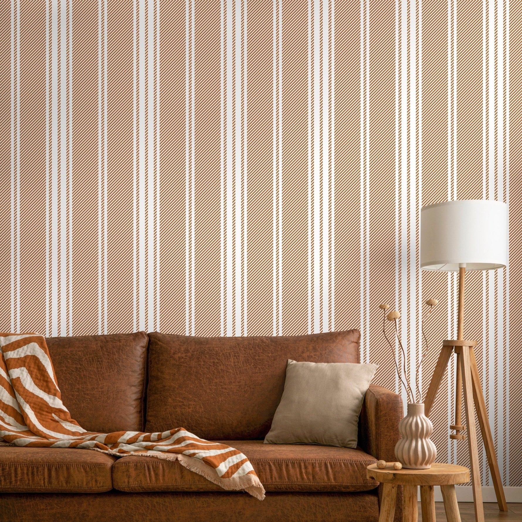Orange Striped Wallpaper Farmhouse Wallpaper Peel and Stick and Traditional Wallpaper - D783 - WallTrend