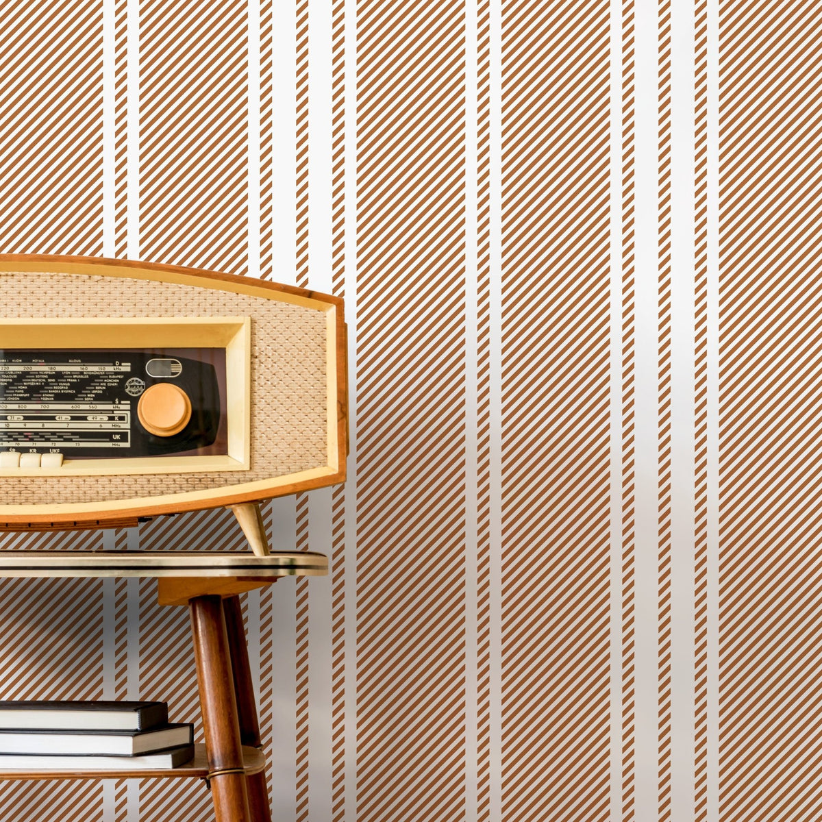 Orange Striped Wallpaper Farmhouse Wallpaper Peel and Stick and Traditional Wallpaper - D783 - WallTrend