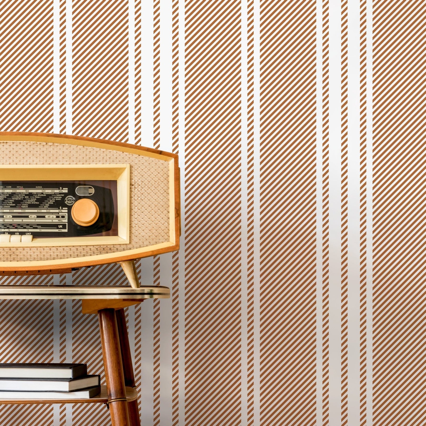 Orange Striped Wallpaper Farmhouse Wallpaper Peel and Stick and Traditional Wallpaper - D783 - WallTrend