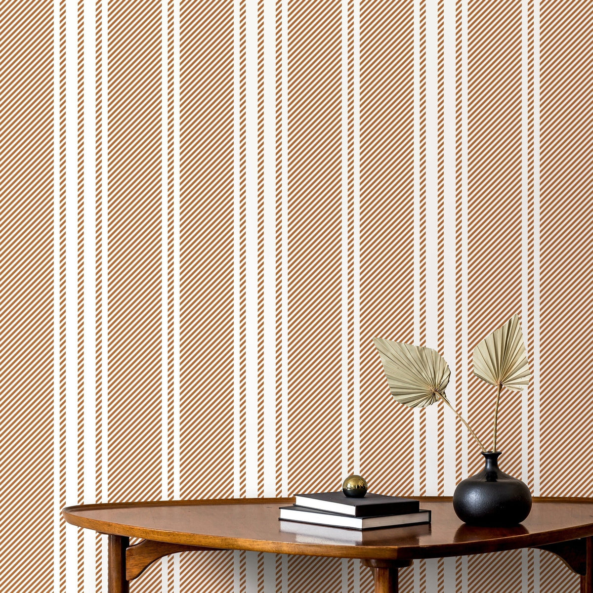 Orange Striped Wallpaper Farmhouse Wallpaper Peel and Stick and Traditional Wallpaper - D783 - WallTrend