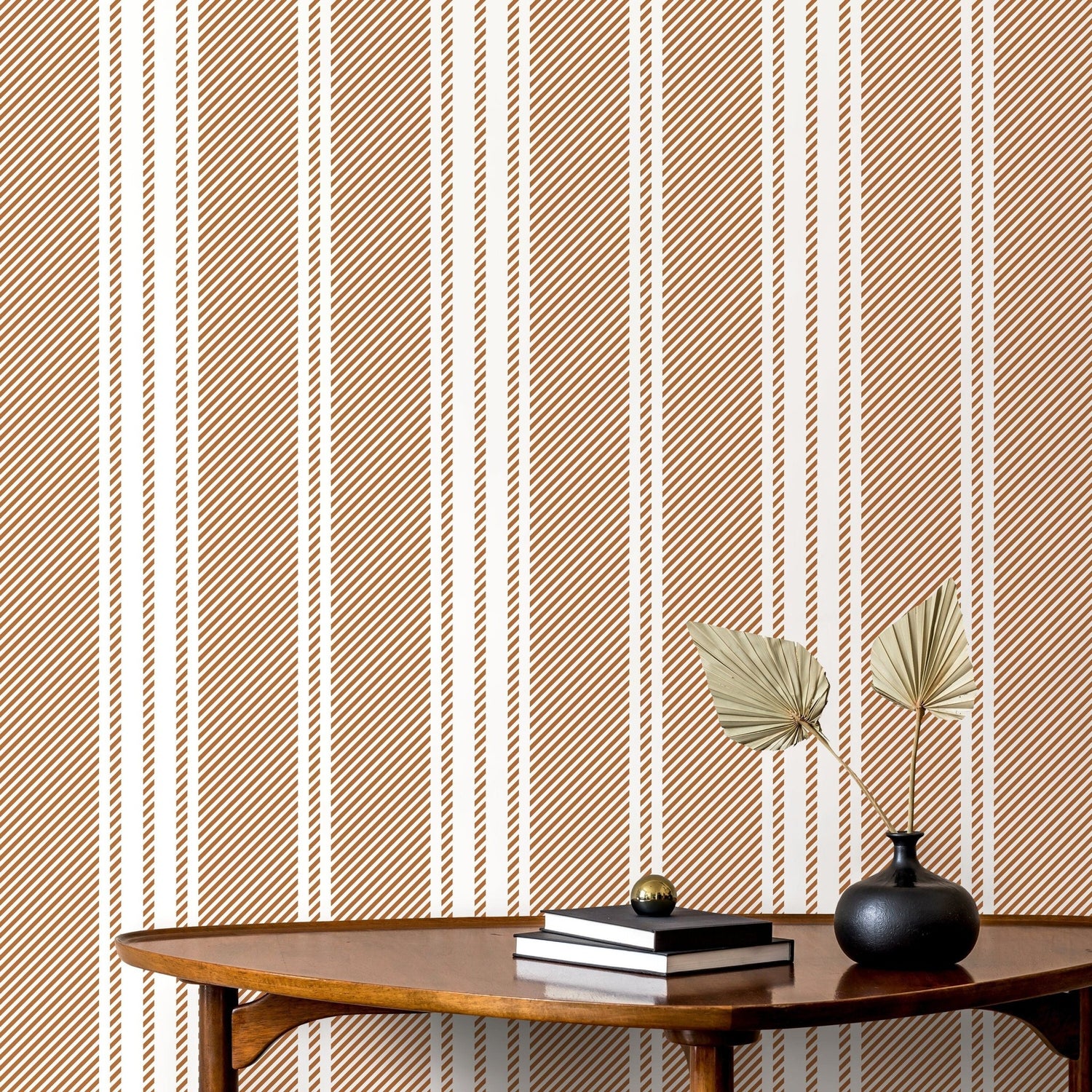 Orange Striped Wallpaper Farmhouse Wallpaper Peel and Stick and Traditional Wallpaper - D783 - WallTrend