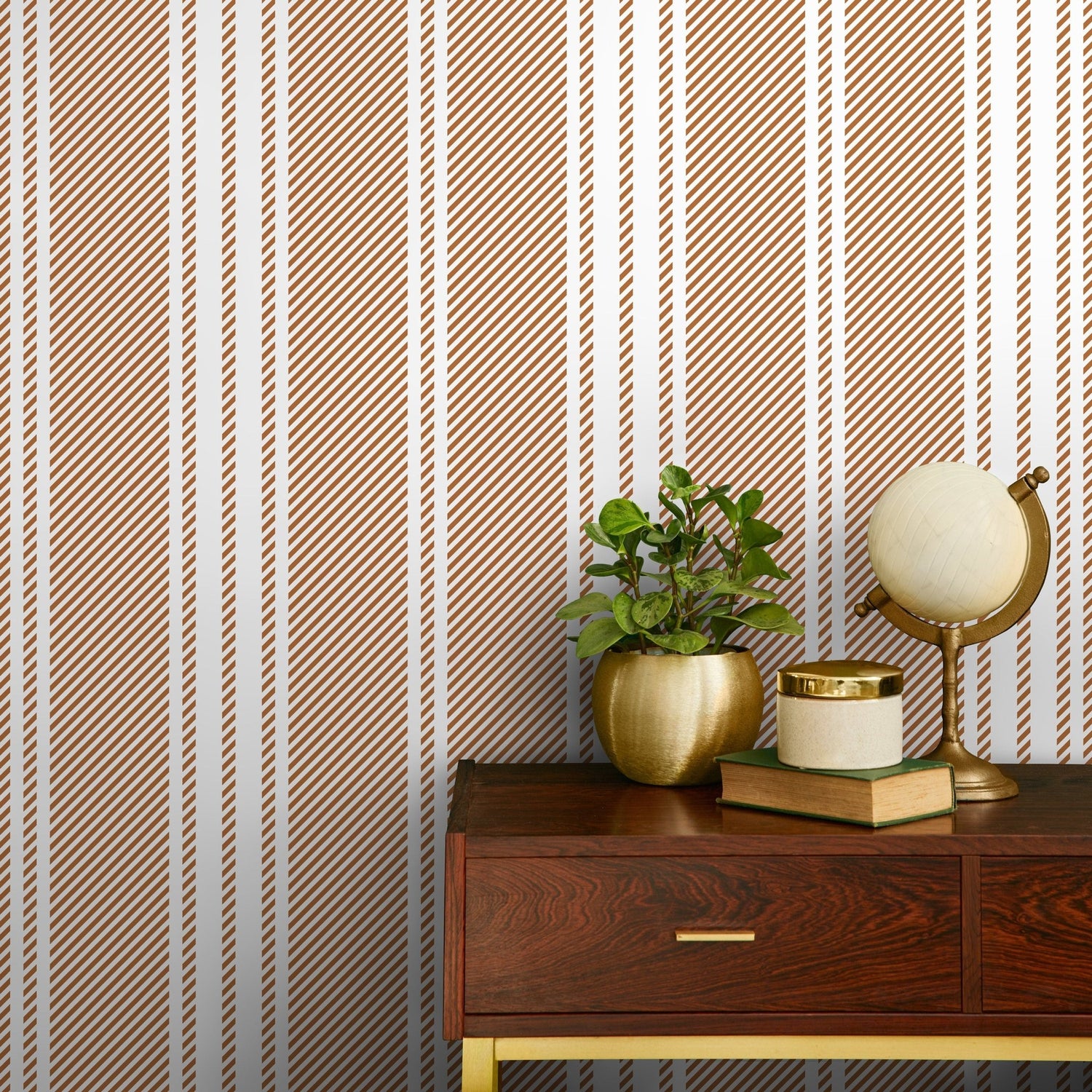 Orange Striped Wallpaper Farmhouse Wallpaper Peel and Stick and Traditional Wallpaper - D783 - WallTrend