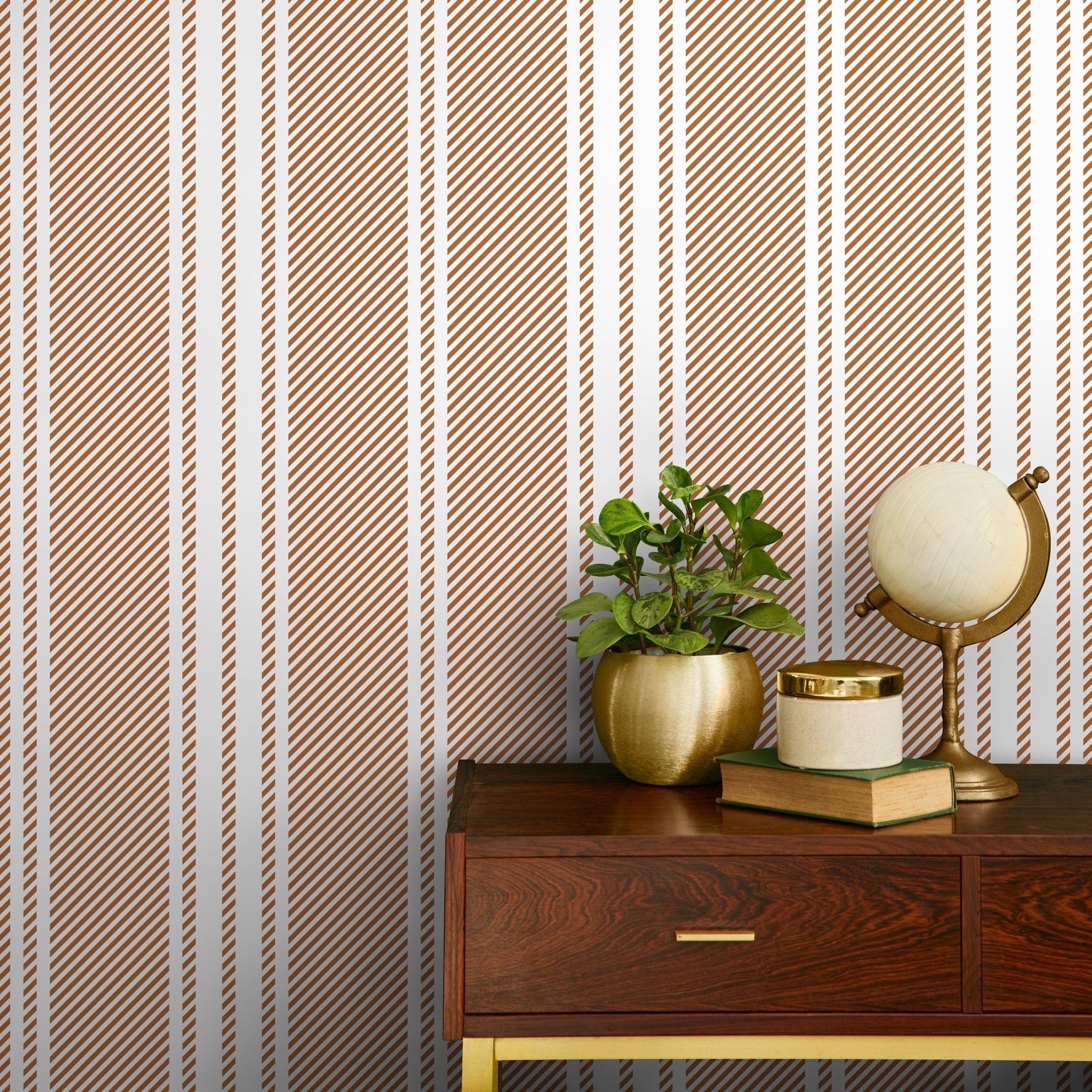 Orange Striped Wallpaper Farmhouse Wallpaper Peel and Stick and Traditional Wallpaper - D783 - WallTrend