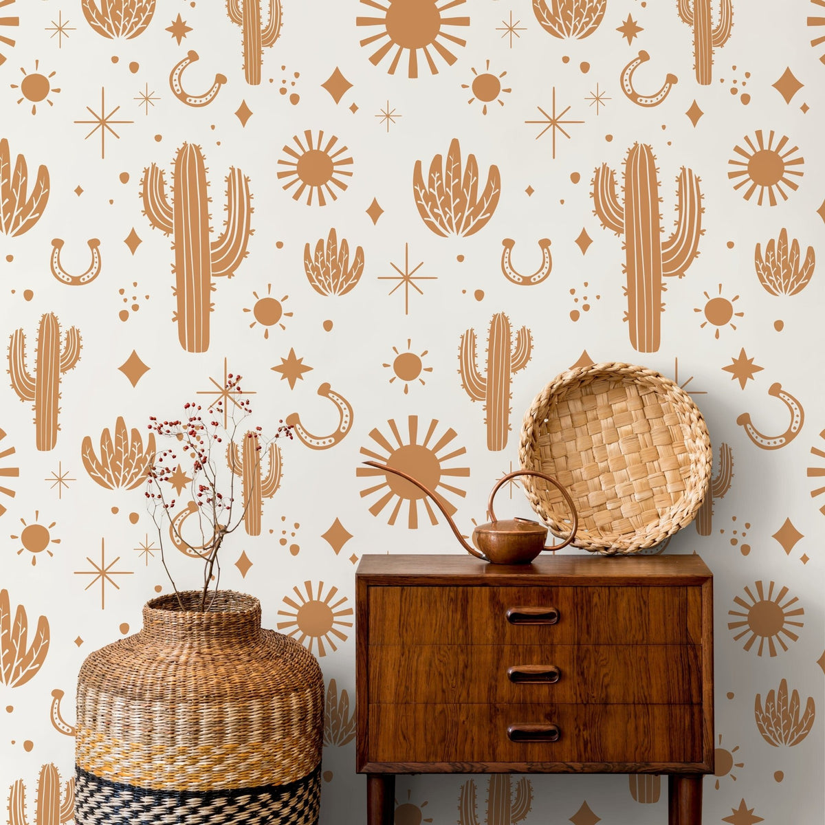 Orange Western Wallpaper Cute Boho Wallpaper Peel and Stick and Traditional Wallpaper - D827 - WallTrend
