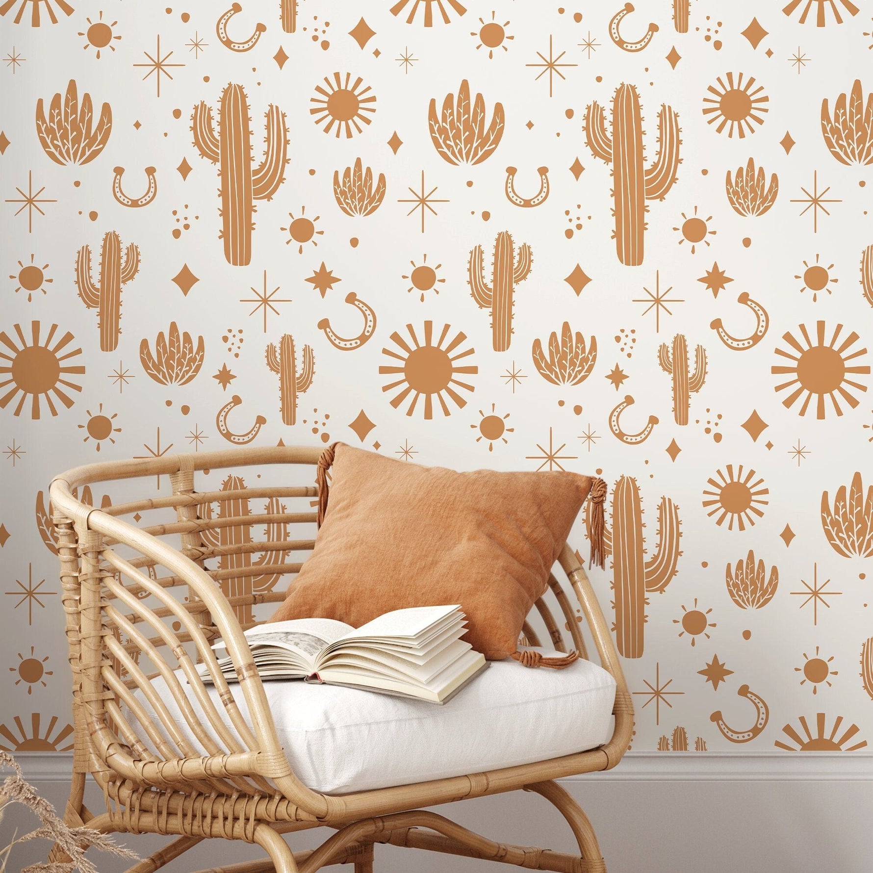 Orange Western Wallpaper Cute Boho Wallpaper Peel and Stick and Traditional Wallpaper - D827 - WallTrend