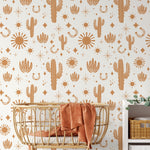 Orange Western Wallpaper Cute Boho Wallpaper Peel and Stick and Traditional Wallpaper - D827 - WallTrend