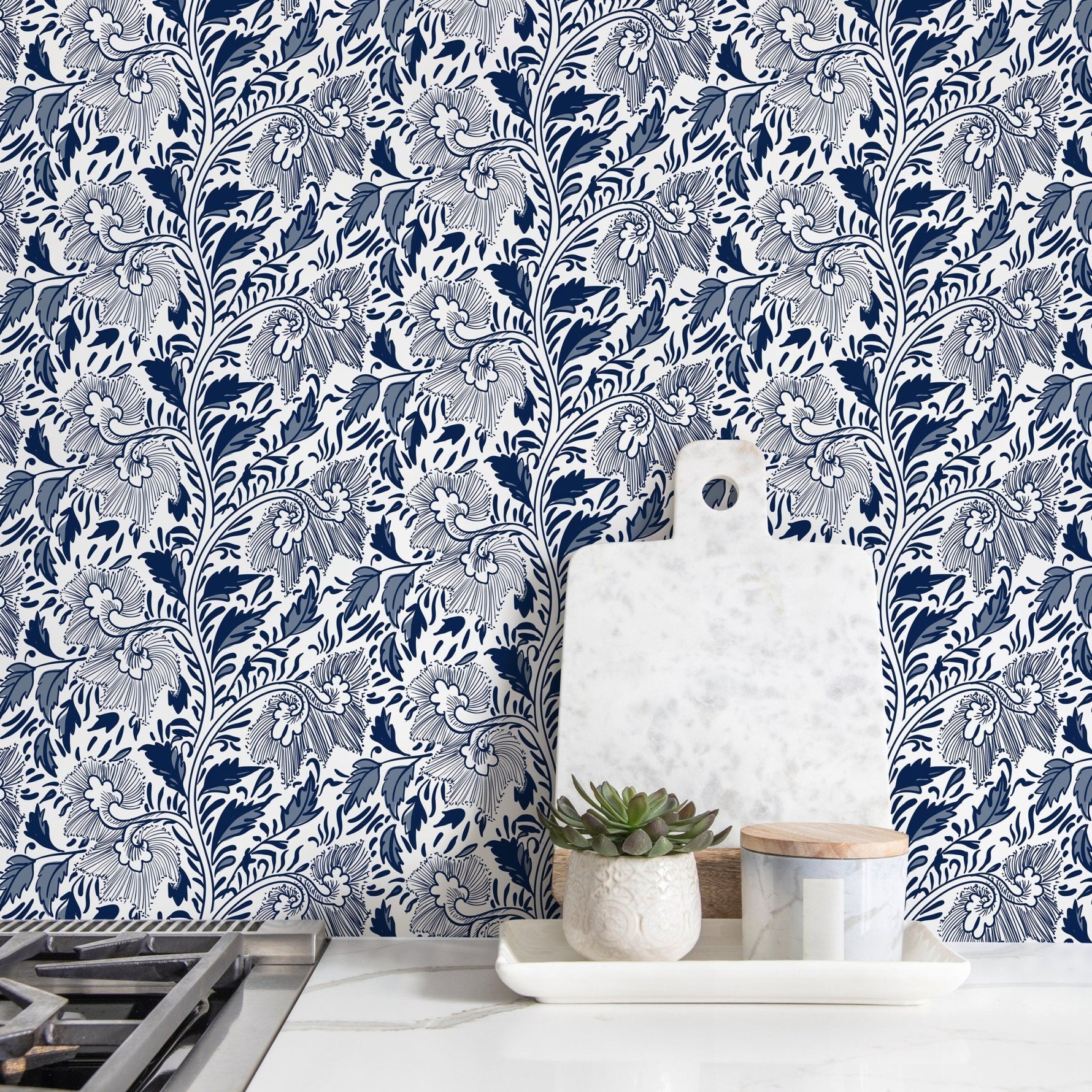 Ornamental Flowers Wallpaper - Removable Wallpaper Peel and Stick Wallpaper Wall Paper - C293 - WallTrend