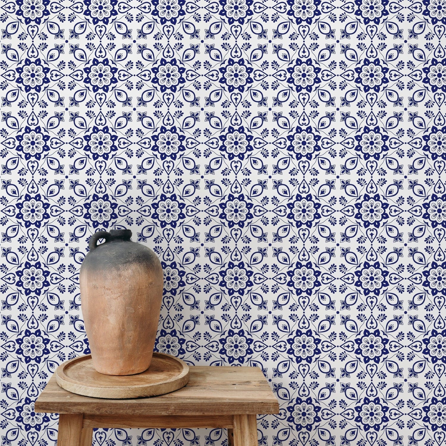 Ornamental Flowers Wallpaper - Removable Wallpaper Peel and Stick Wallpaper Wall Paper - C299 - WallTrend