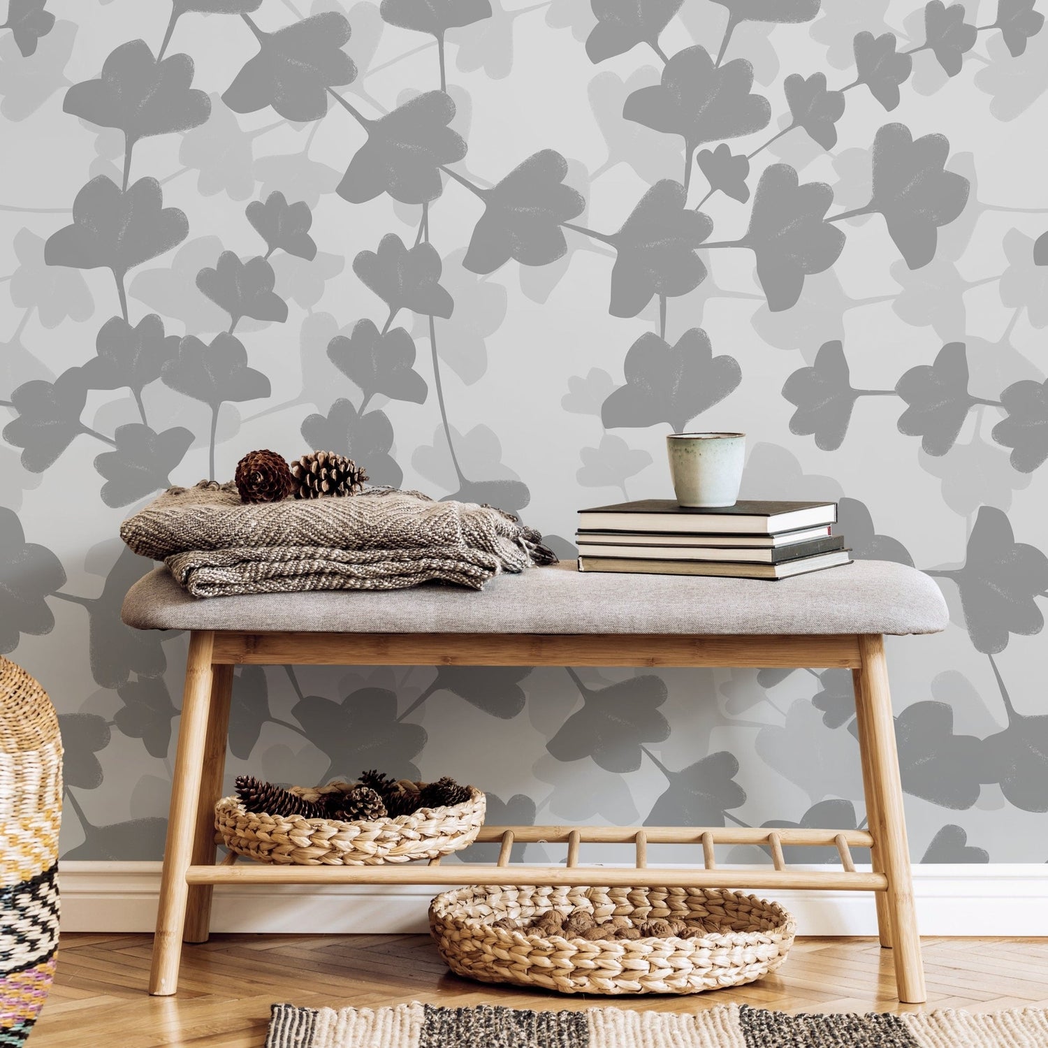 Ornamental Flowers Wallpaper - Removable Wallpaper Peel and Stick Wallpaper Wall Paper - X016 - WallTrend