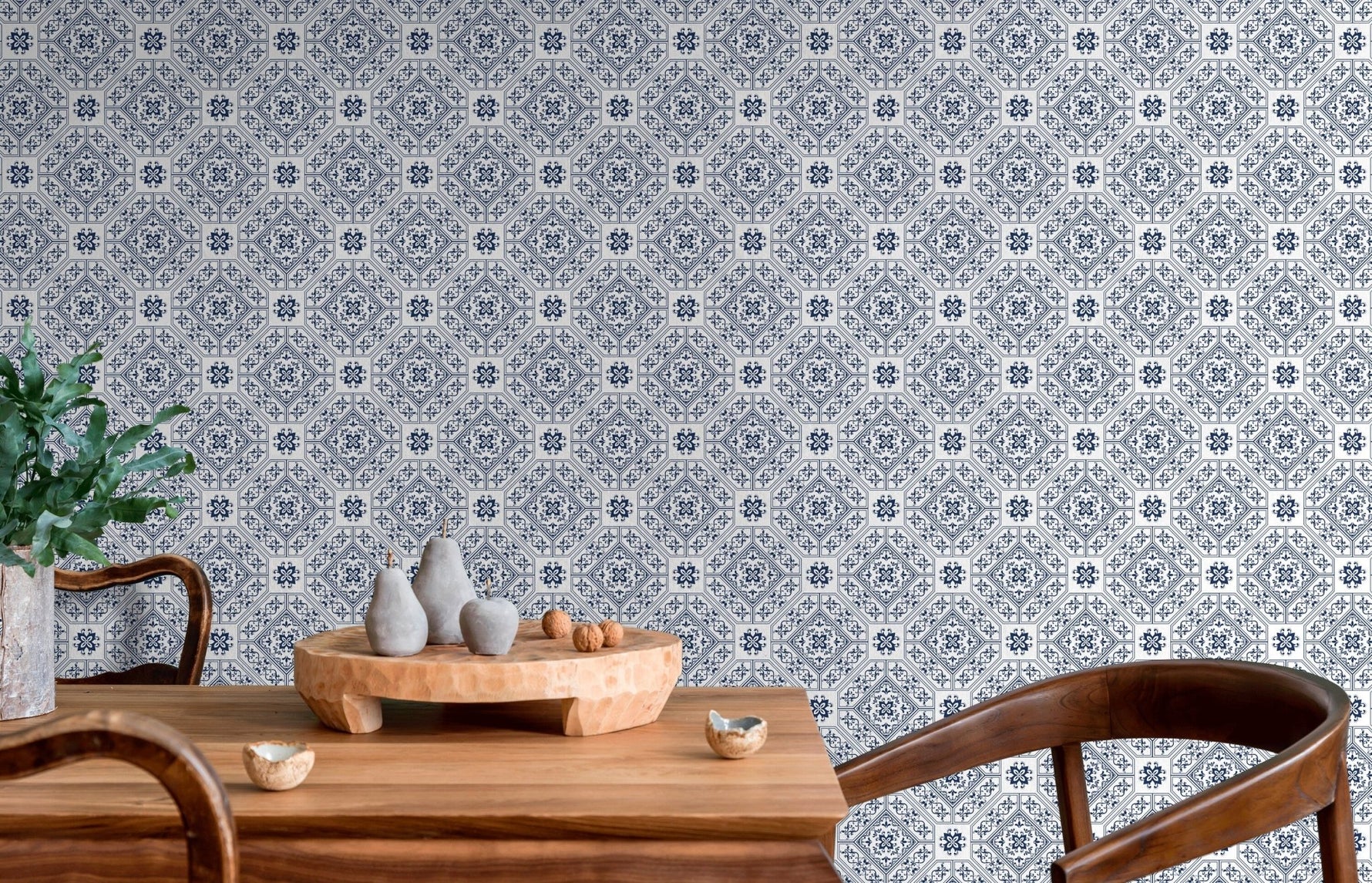 Ornate Blue Geometric Wallpaper - C189 - WallTrend