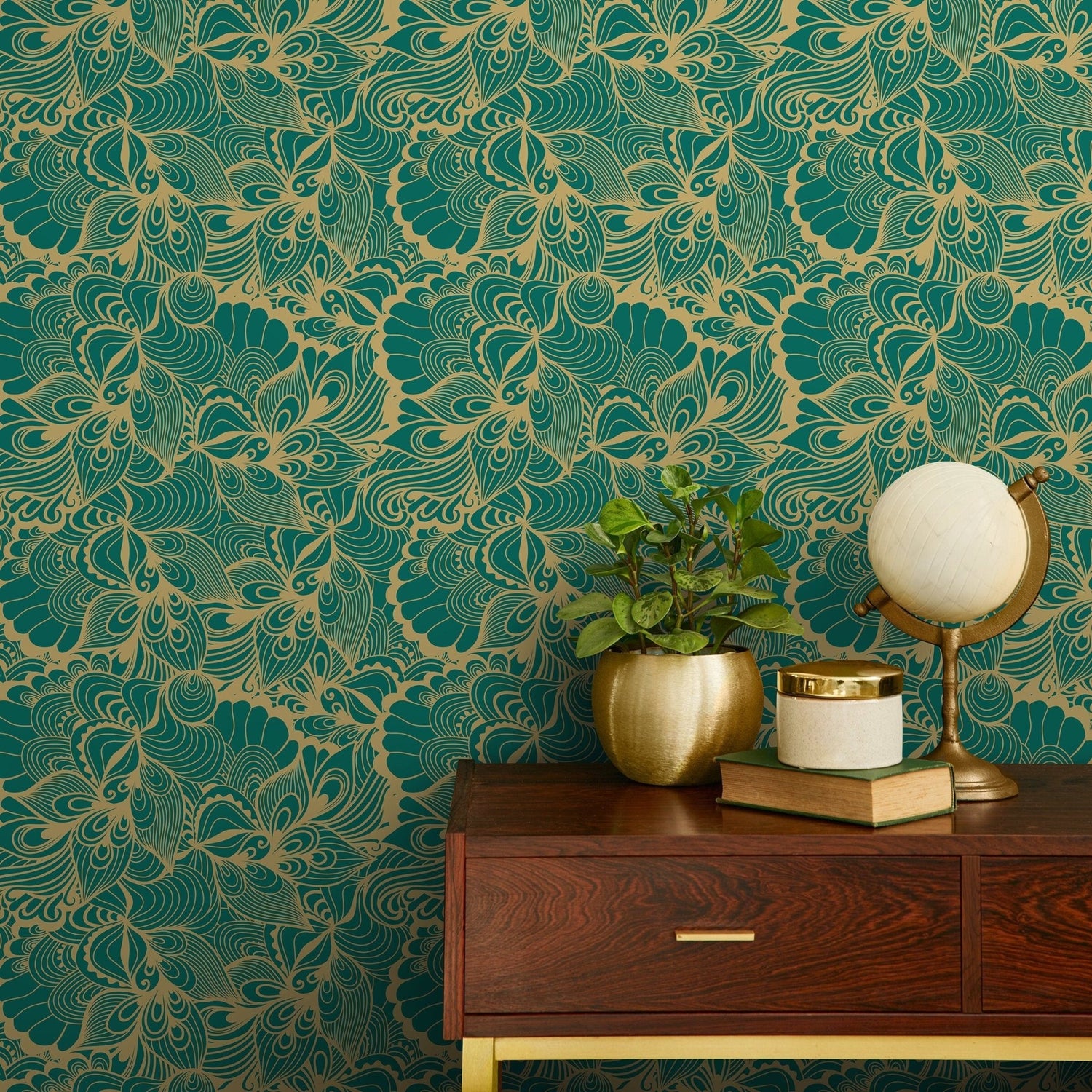 Ornate Teal Flourish Wallpaper - B561 - WallTrend