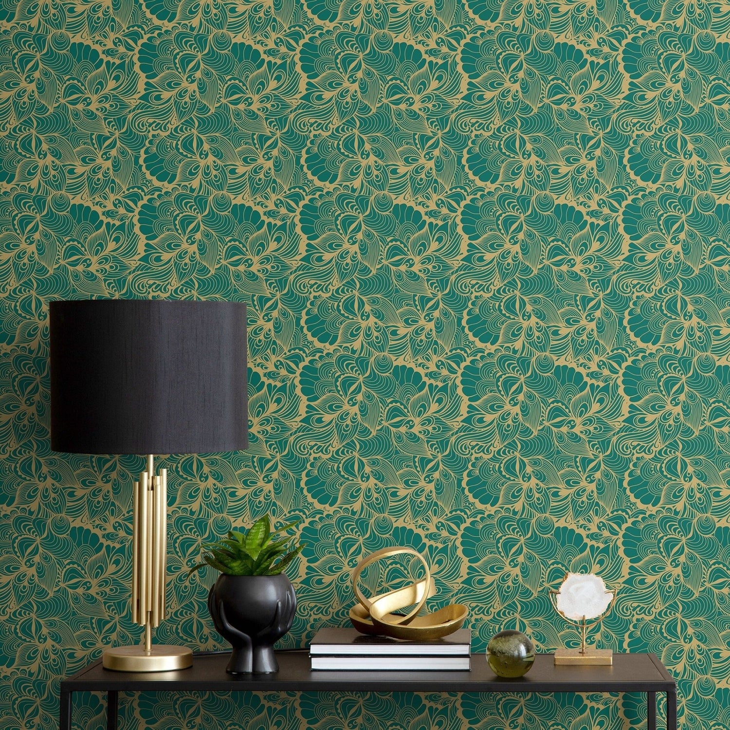 Ornate Teal Flourish Wallpaper - B561 - WallTrend