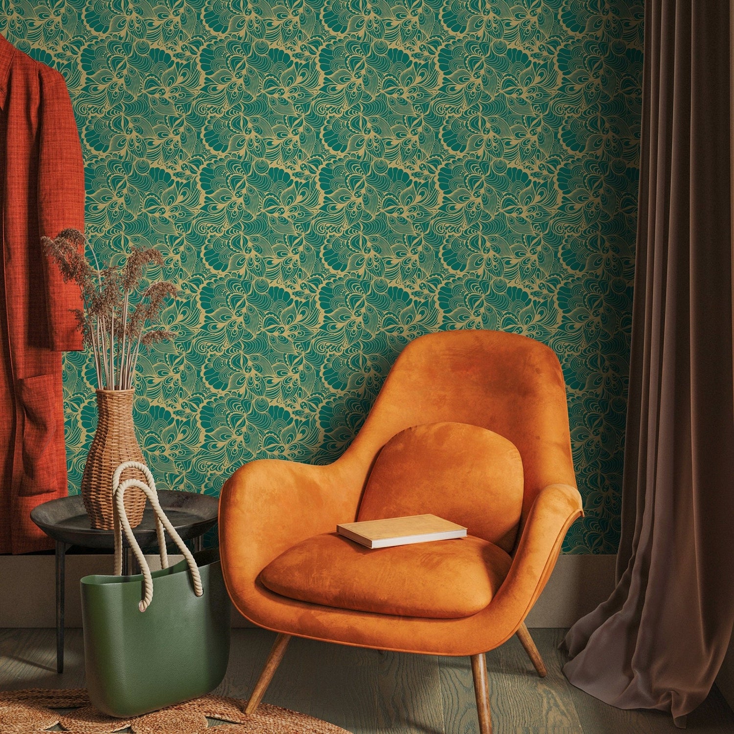 Ornate Teal Flourish Wallpaper - B561 - WallTrend