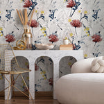 Outline Tropical Flowers Wallpaper - Removable Wallpaper Peel and Stick Wallpaper Wall Paper Wall Mural - B432 - WallTrend