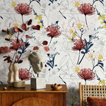 Outline Tropical Flowers Wallpaper - Removable Wallpaper Peel and Stick Wallpaper Wall Paper Wall Mural - B432 - WallTrend