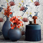 Outline Tropical Flowers Wallpaper - Removable Wallpaper Peel and Stick Wallpaper Wall Paper Wall Mural - B432 - WallTrend