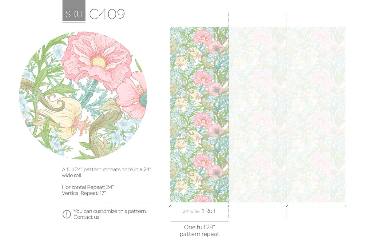 Pastel Floral Harmony Wallpaper - C409 - WallTrend