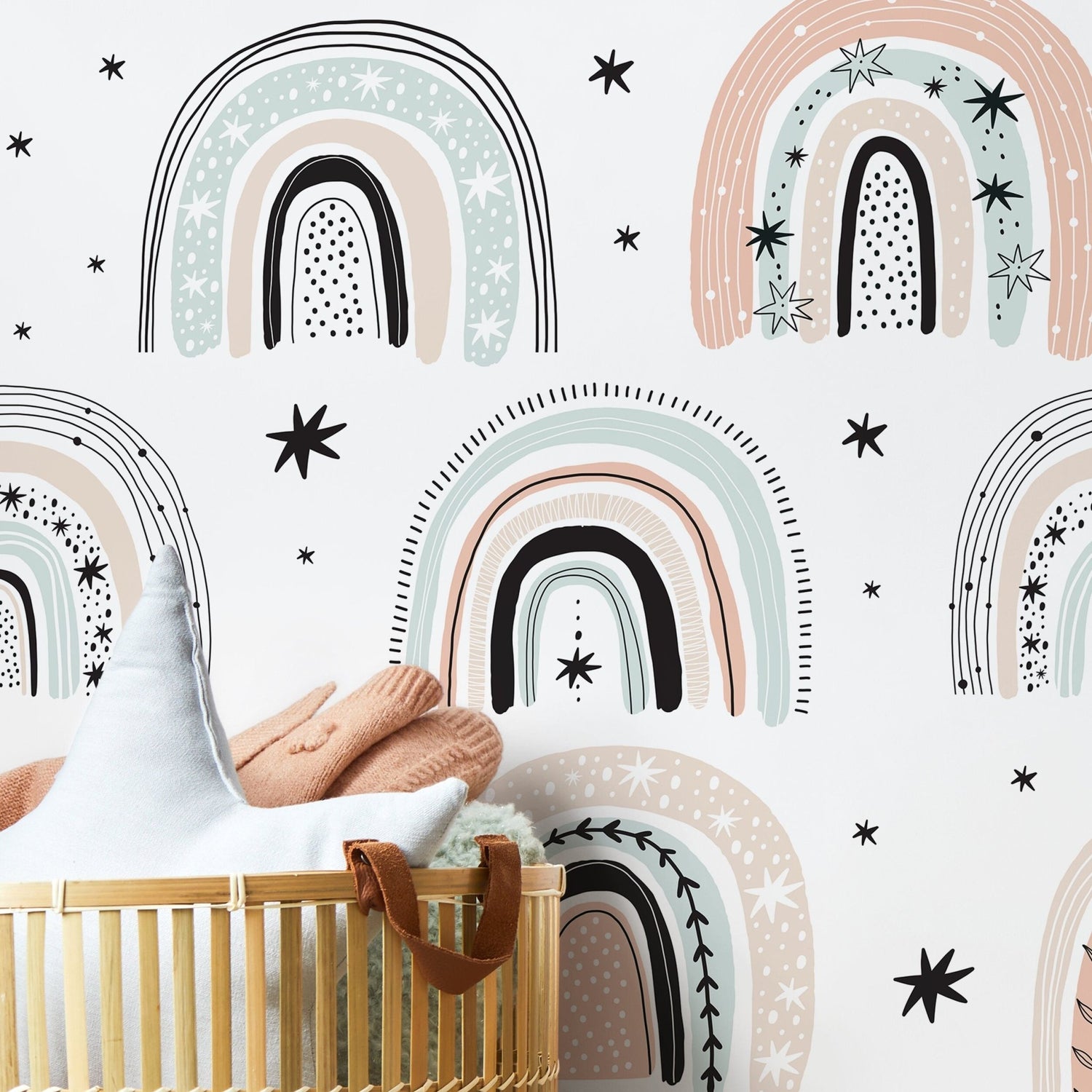 Pastel Rainbow and Stars Wallpaper - B491 - WallTrend