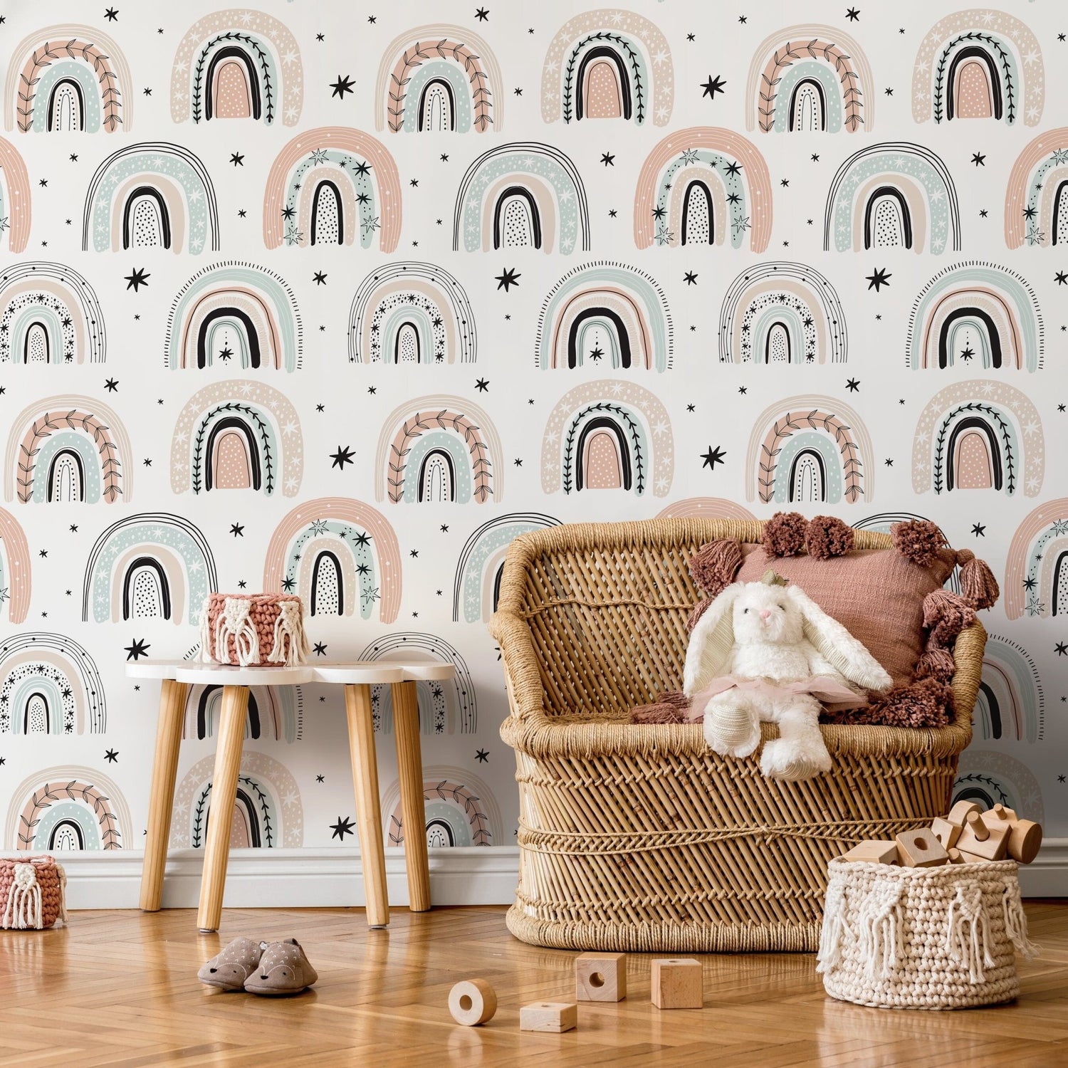 Pastel Rainbow and Stars Wallpaper - B491 - WallTrend