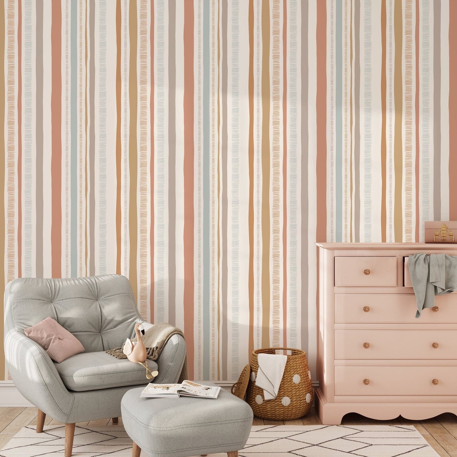 Pastel Striped Wallpaper Abstract Wallpaper Peel and Stick and Traditional Wallpaper - D834 - WallTrend