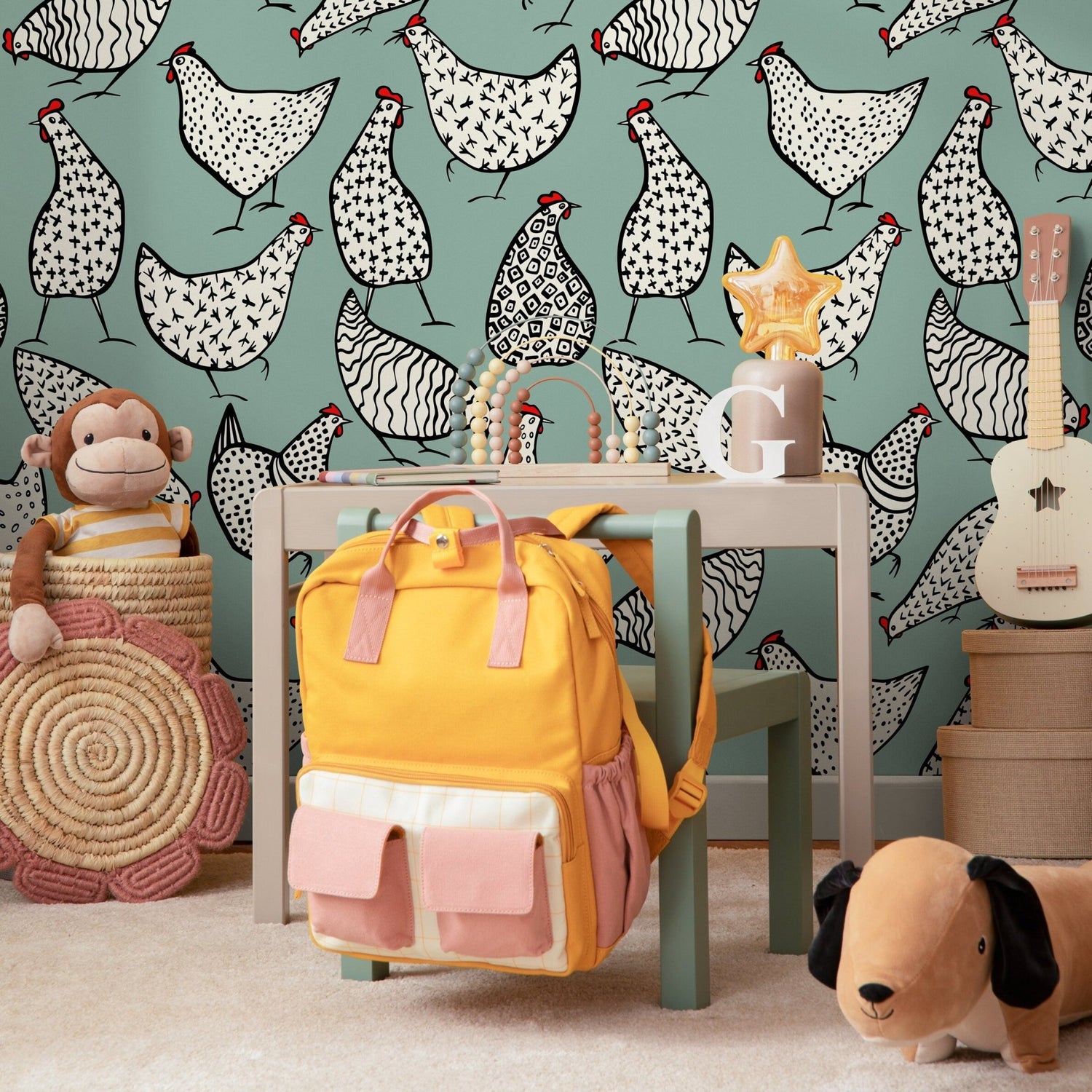 Patterned Hen Parade Wallpaper - B330 - WallTrend
