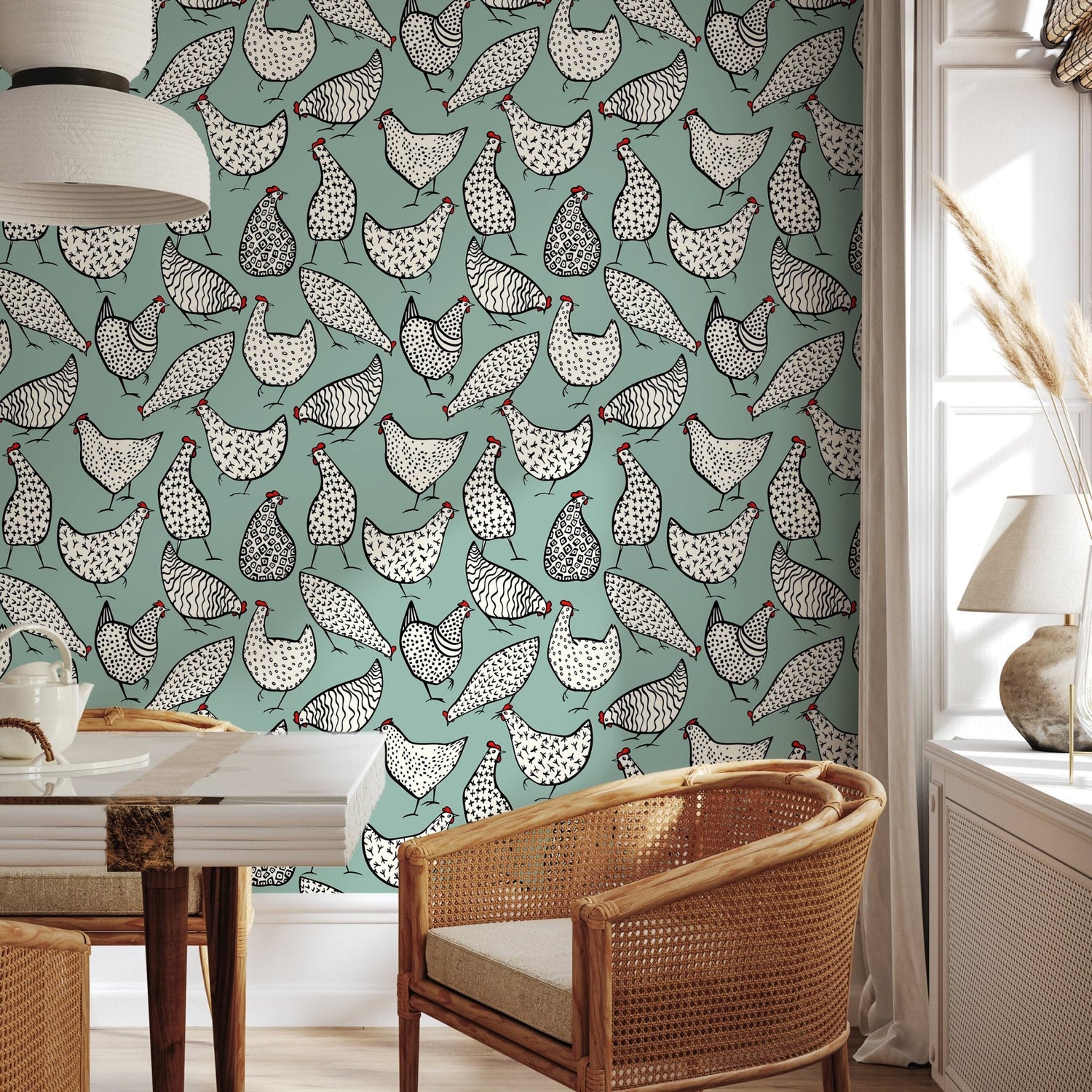 Patterned Hen Parade Wallpaper - B330 - WallTrend