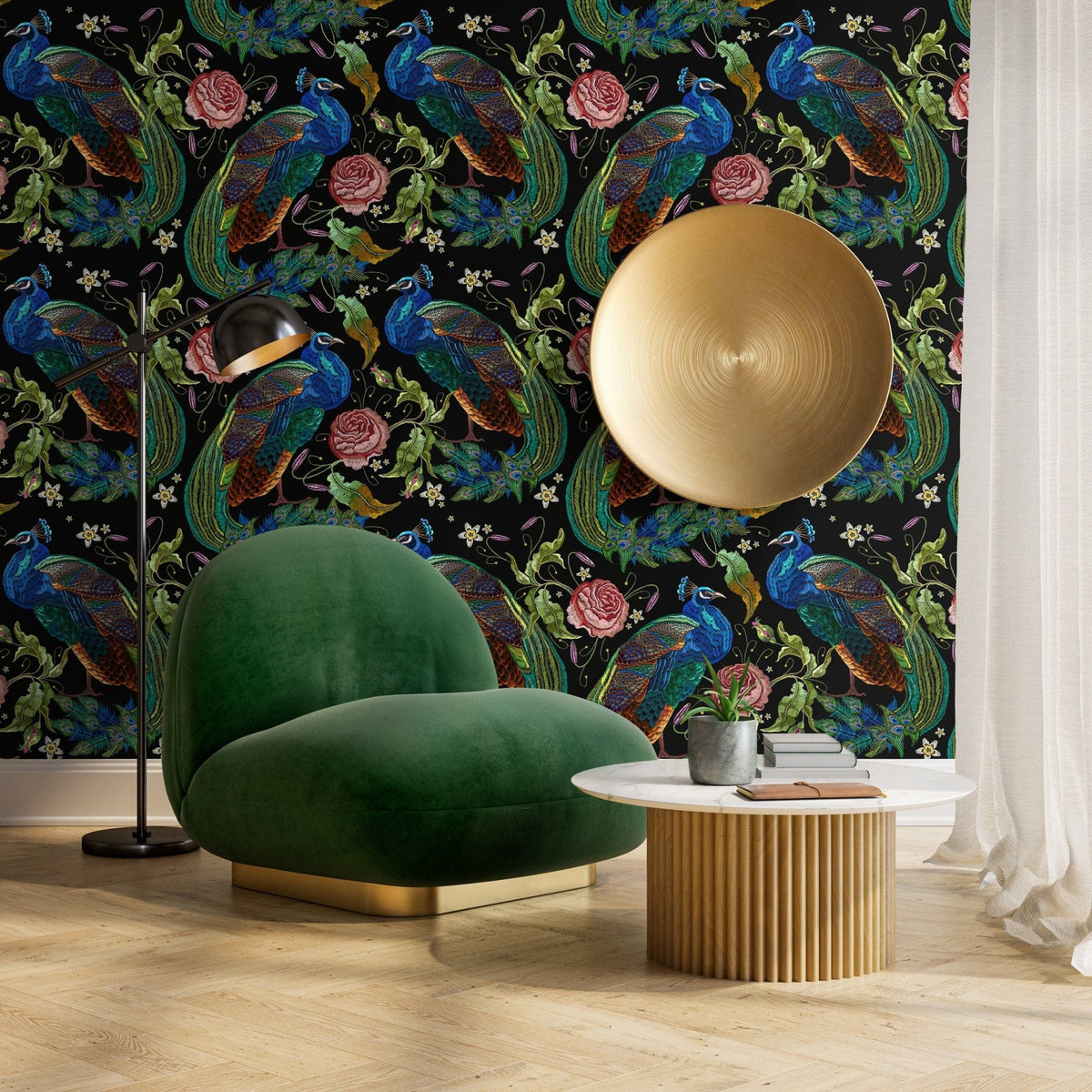 Peacock Wallpaper Dark Floral Wallpaper Peel and Stick and Traditional Wallpaper - D882 - WallTrend
