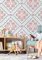 Pink and Blue Retro Tile Wallpaper / Peel and Stick Wallpaper Removable Wallpaper Home Decor Wall Art Wall Decor Room Decor - D135 - WallTrend