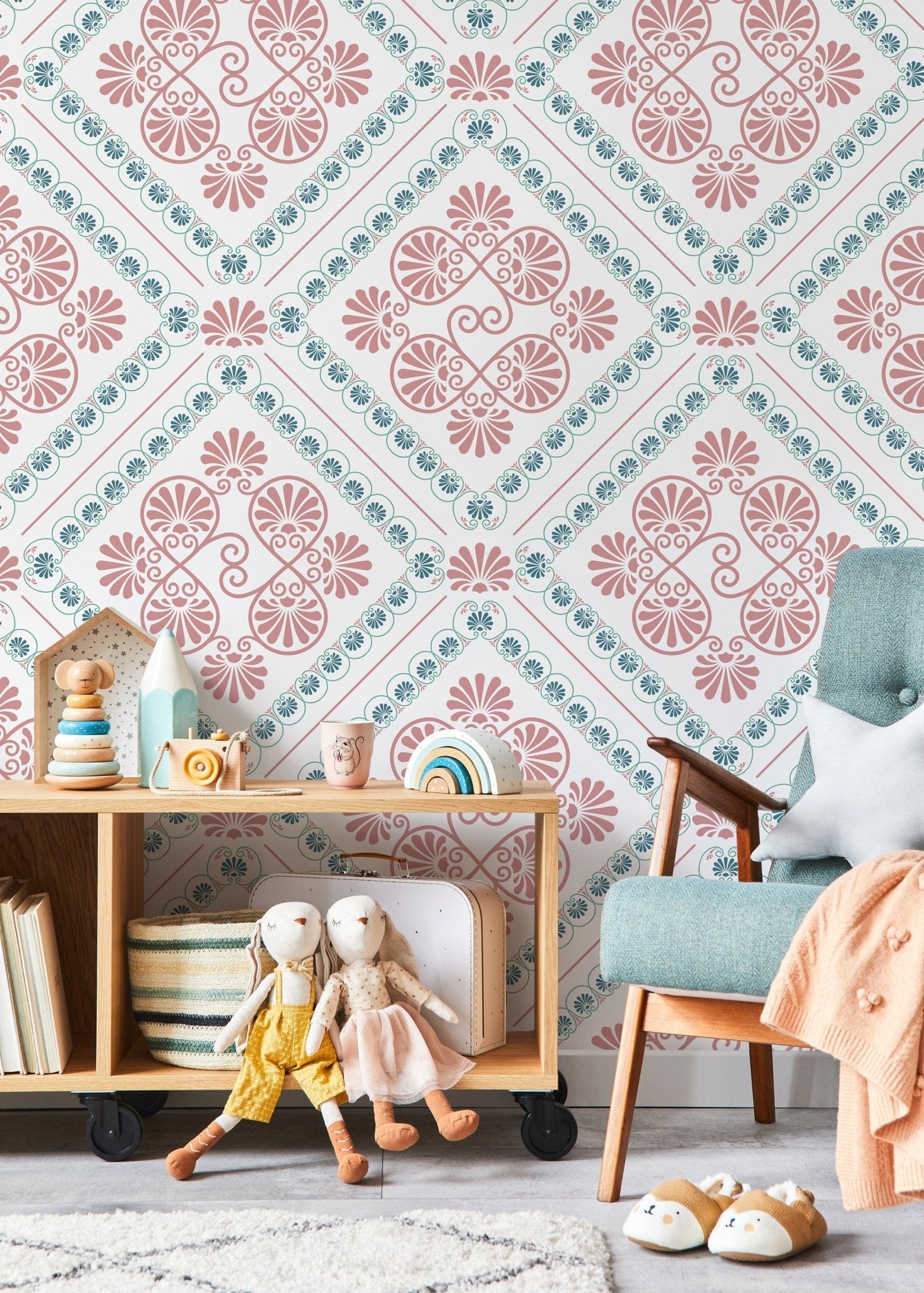 Pink and Blue Retro Tile Wallpaper / Peel and Stick Wallpaper Removable Wallpaper Home Decor Wall Art Wall Decor Room Decor - D135 - WallTrend
