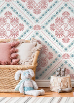 Pink and Blue Retro Tile Wallpaper / Peel and Stick Wallpaper Removable Wallpaper Home Decor Wall Art Wall Decor Room Decor - D135 - WallTrend
