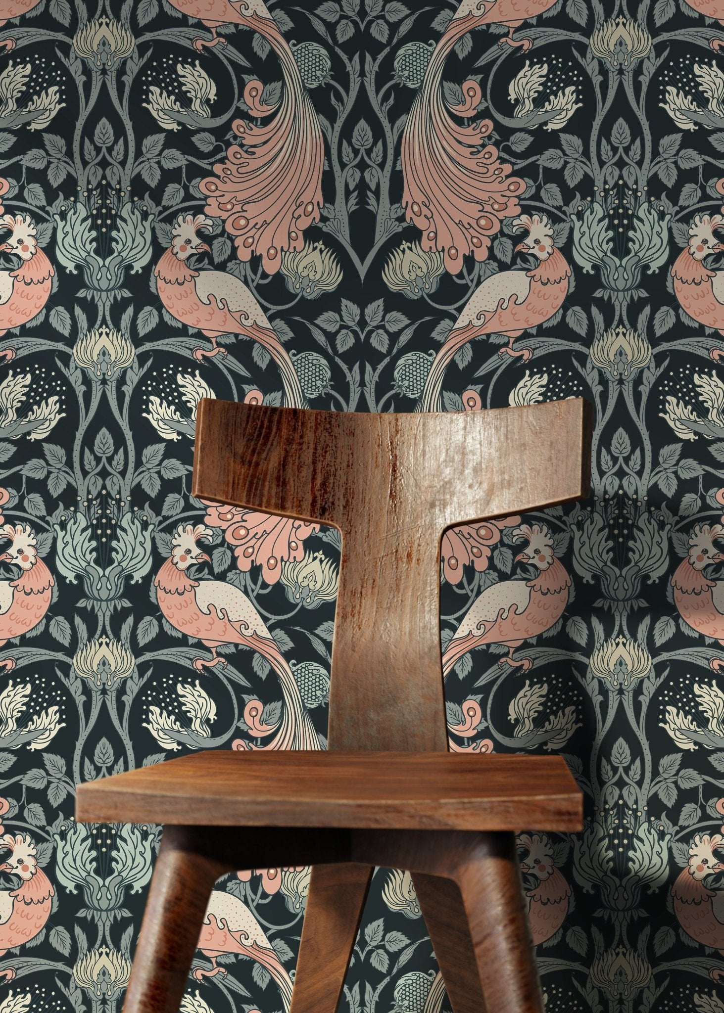 Pink and Green Art Nouveau Wallpaper / Peel and Stick Wallpaper Removable Wallpaper Home Decor Wall Art Wall Decor Room Decor - D499 - WallTrend