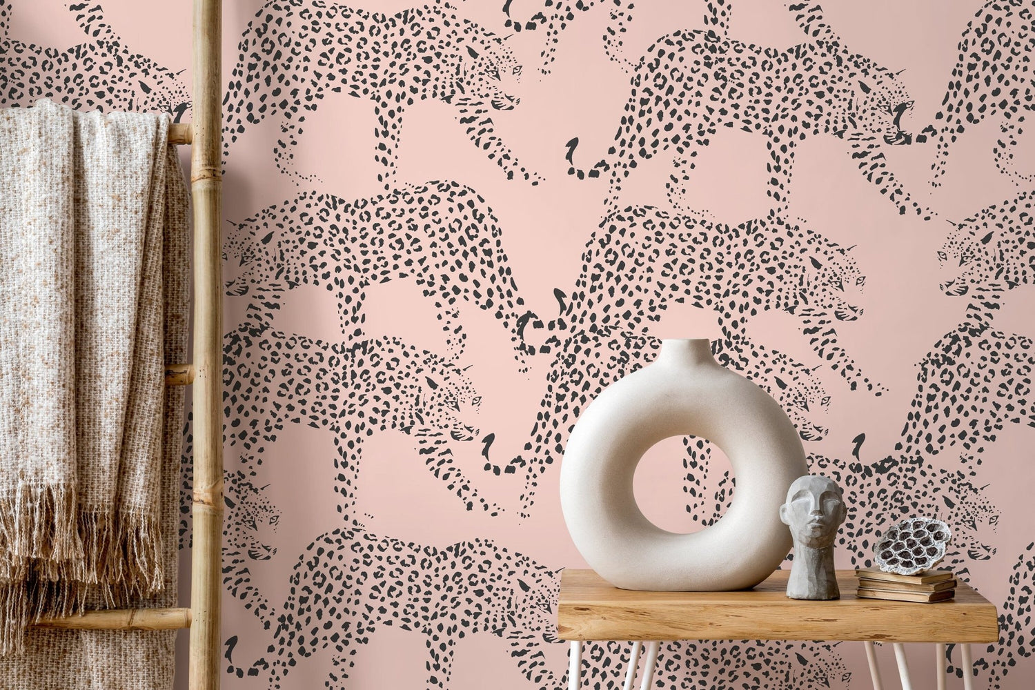 Pink Boho Cheetah Wallpaper Removable and Repositionable Peel and Stick or Traditional Pre - pasted Wallpaper - ZADM - WallTrend